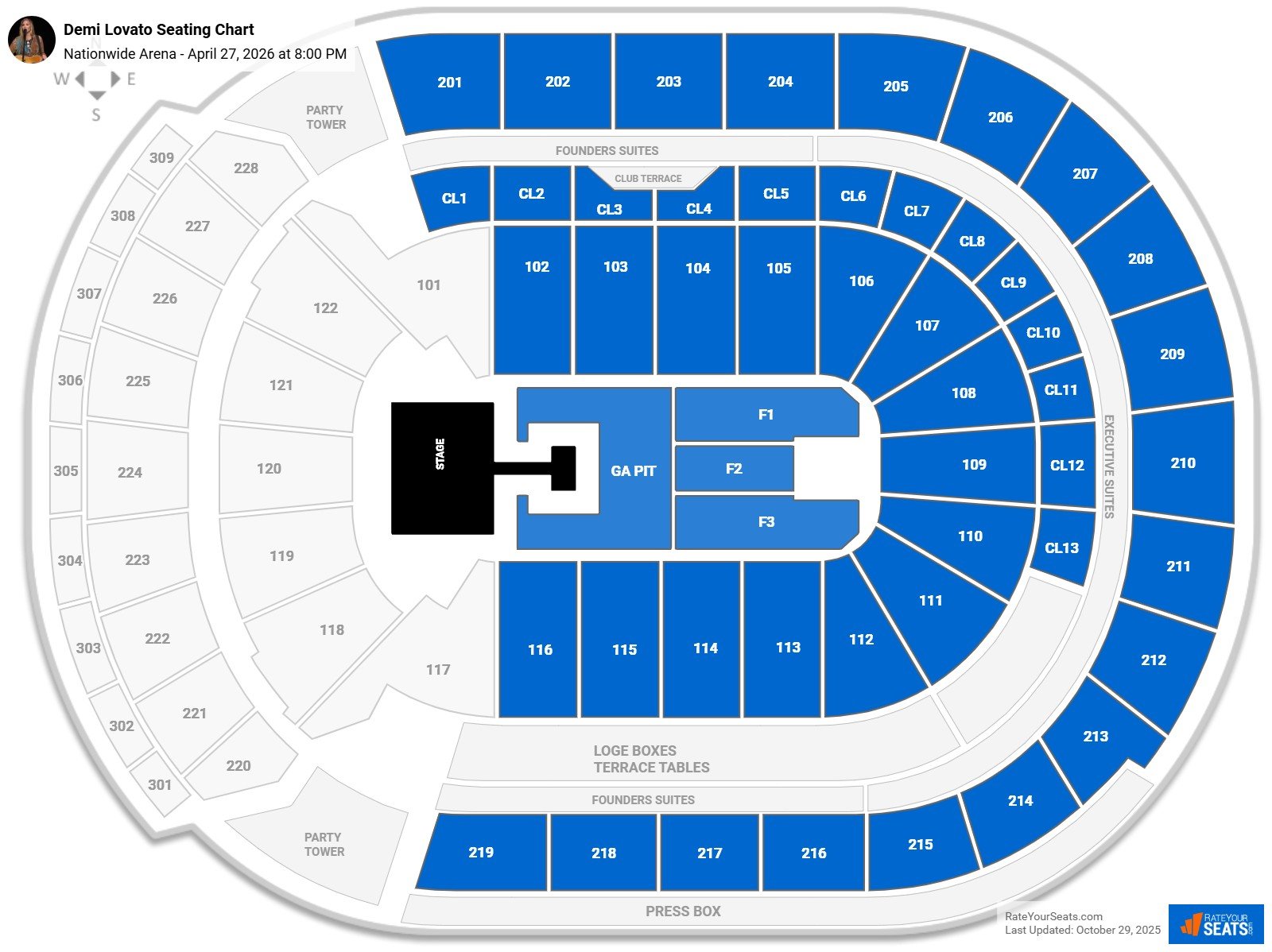 Demi Lovato seating chart Nationwide Arena