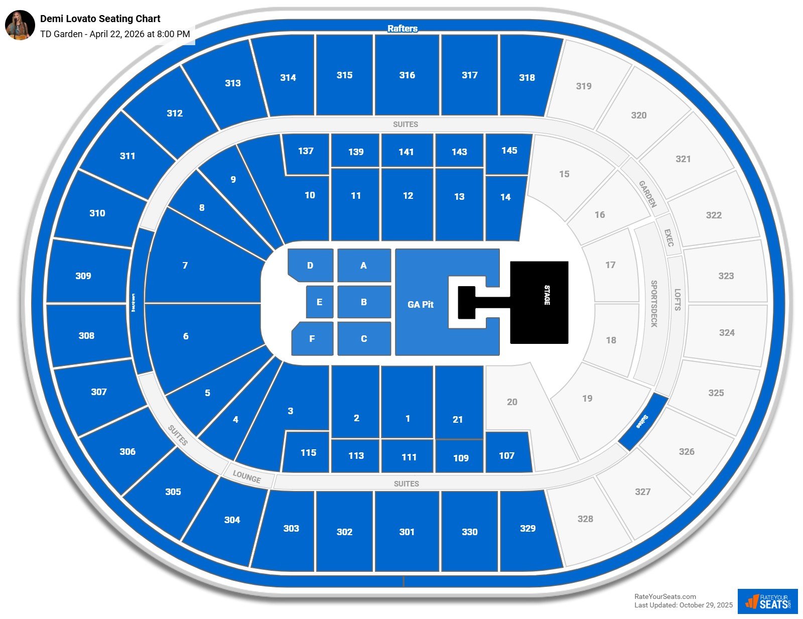 Demi Lovato seating chart TD Garden