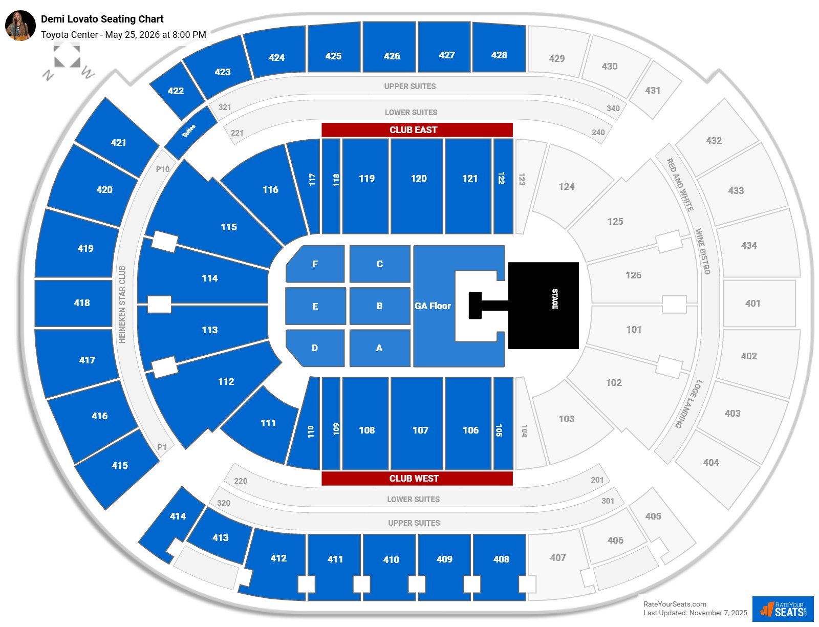 Demi Lovato seating chart Toyota Center