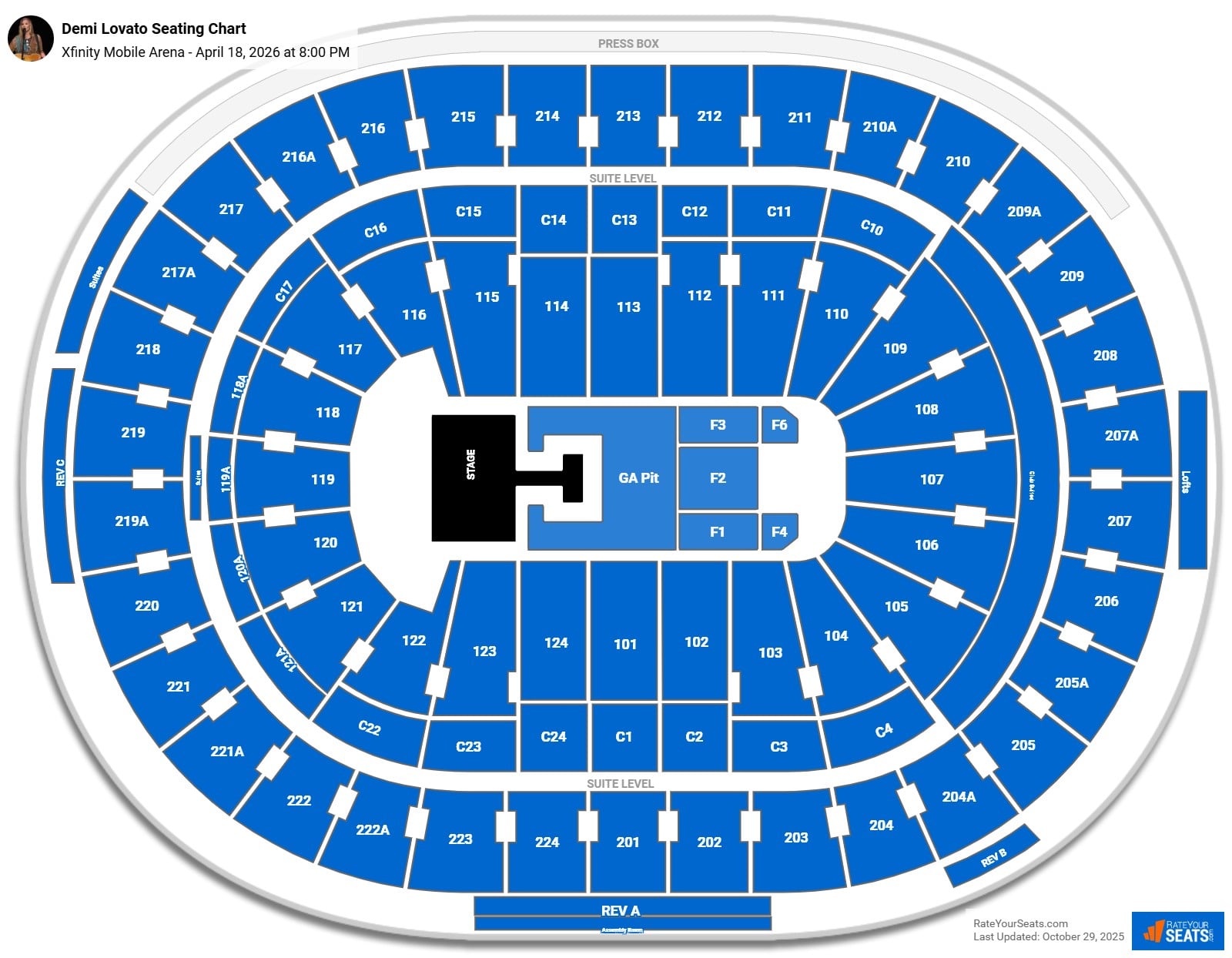 Demi Lovato seating chart Xfinity Mobile Arena