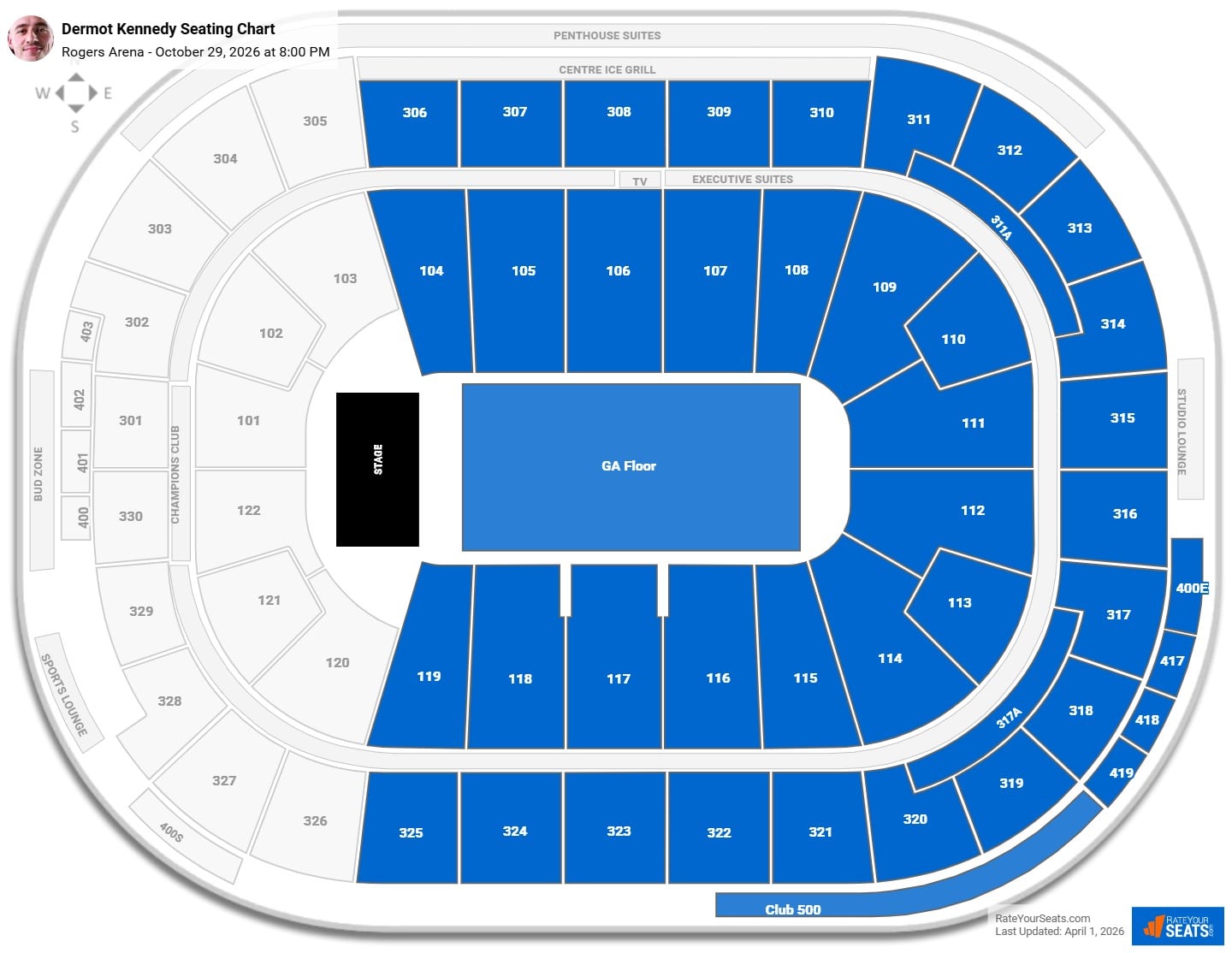 Dermot Kennedy seating chart Rogers Arena