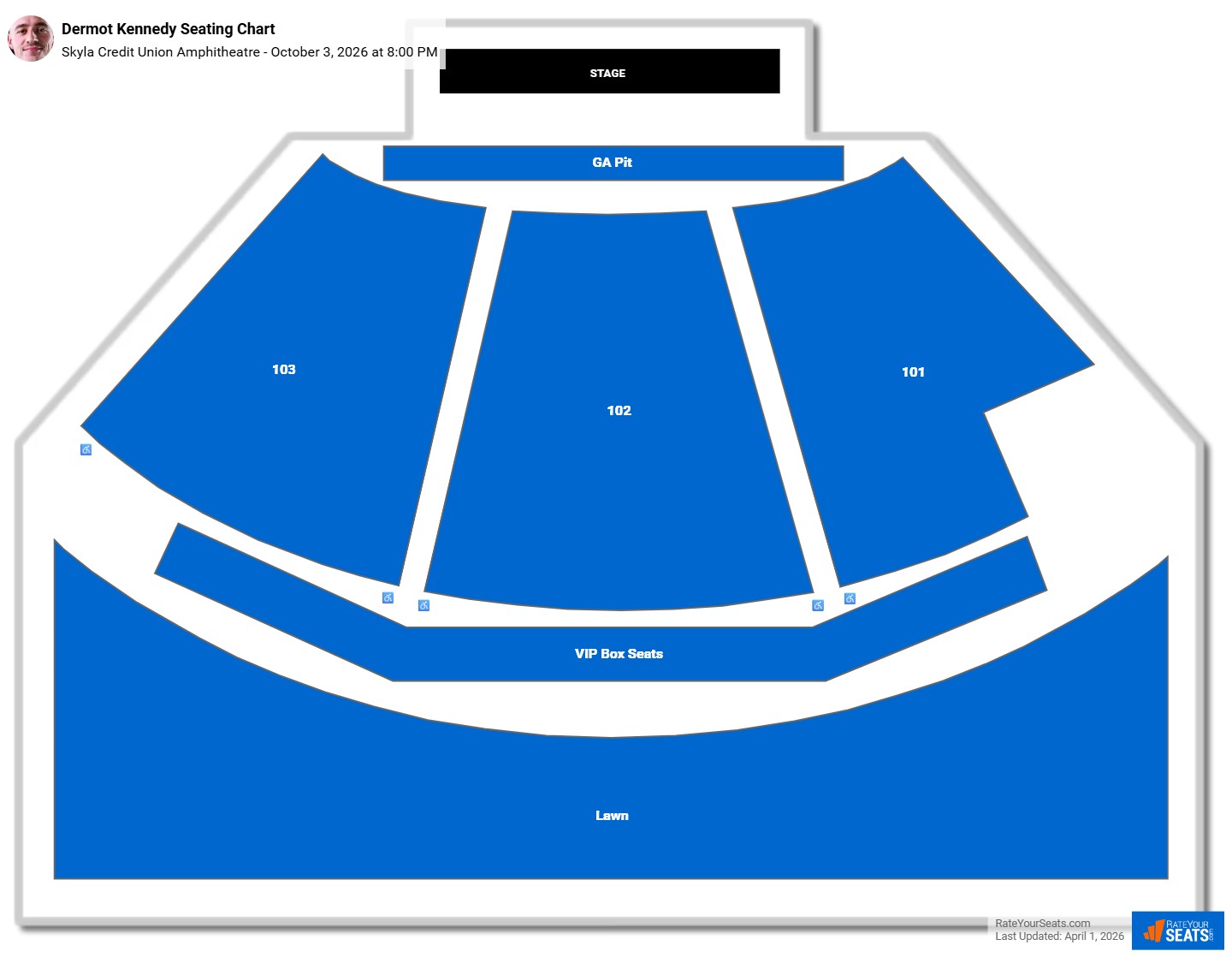 Dermot Kennedy seating chart Skyla Credit Union Amphitheatre