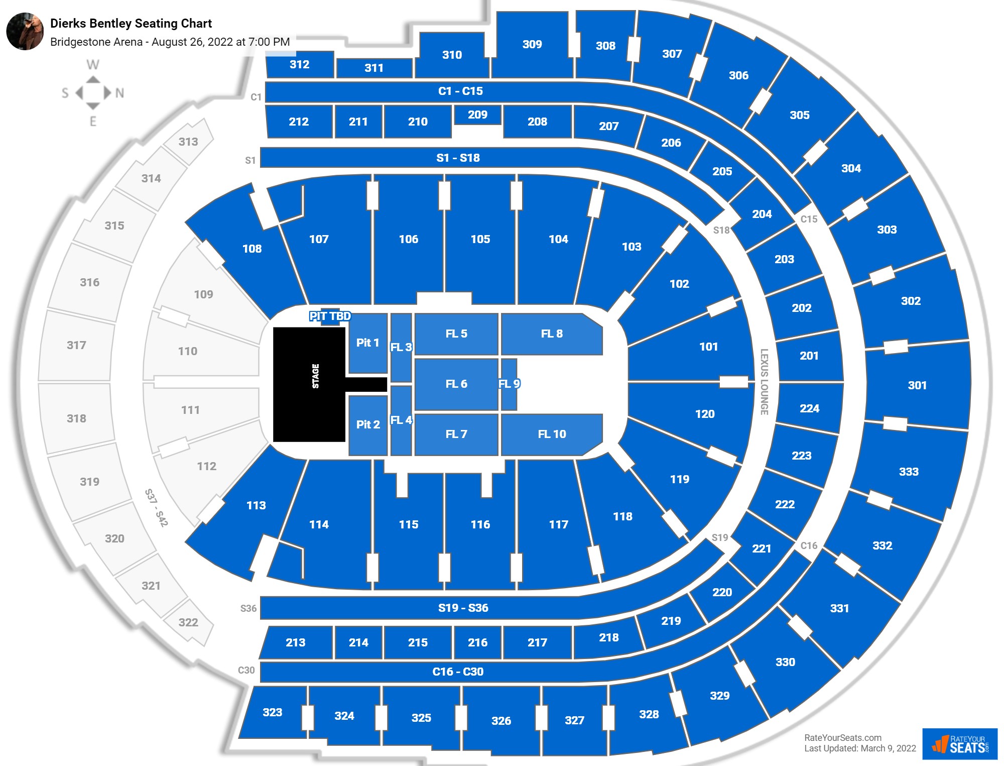 Dierks Bentley seating chart Bridgestone Arena