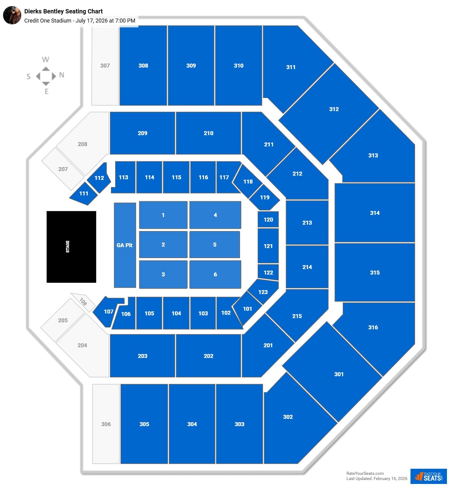 Dierks Bentley seating chart Credit One Stadium