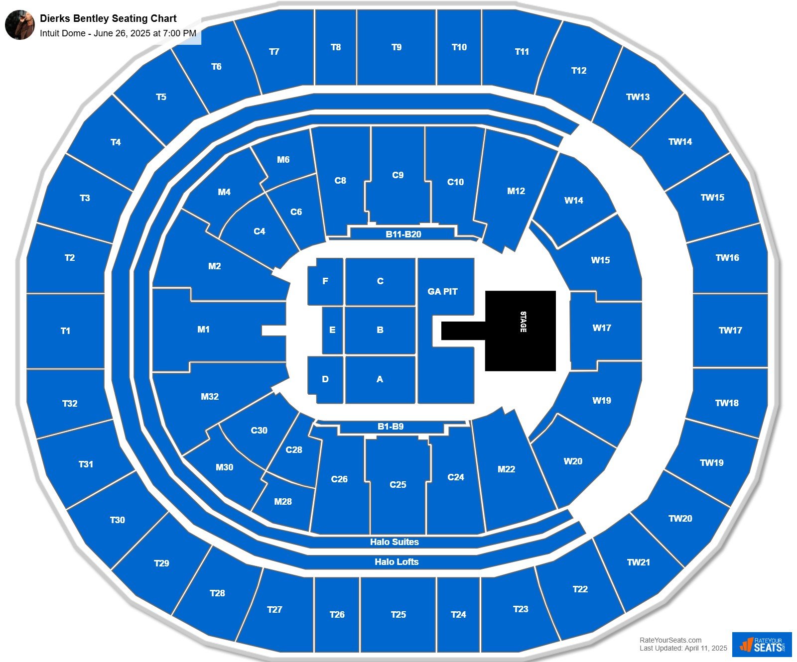 Dierks Bentley seating chart Intuit Dome