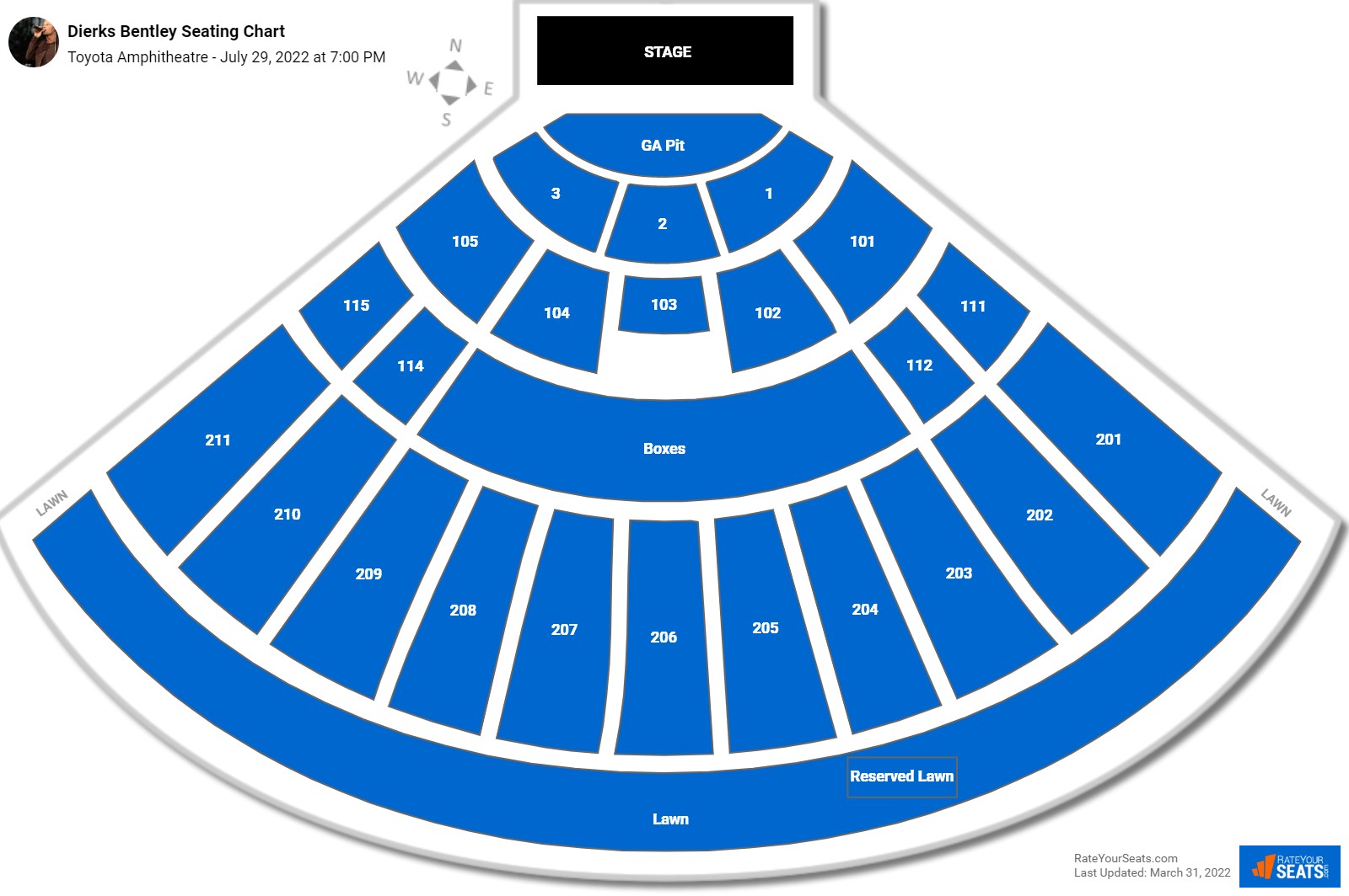 Dierks Bentley seating chart Toyota Amphitheatre