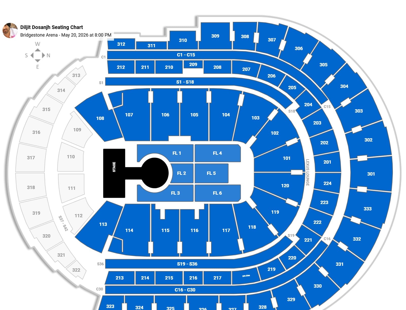 Diljit Dosanjh seating chart Bridgestone Arena