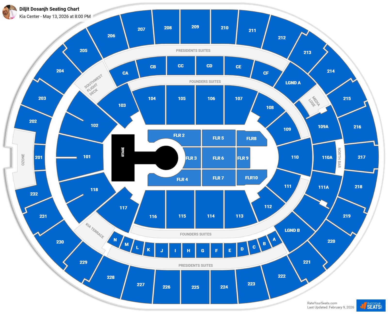 Diljit Dosanjh seating chart Kia Center