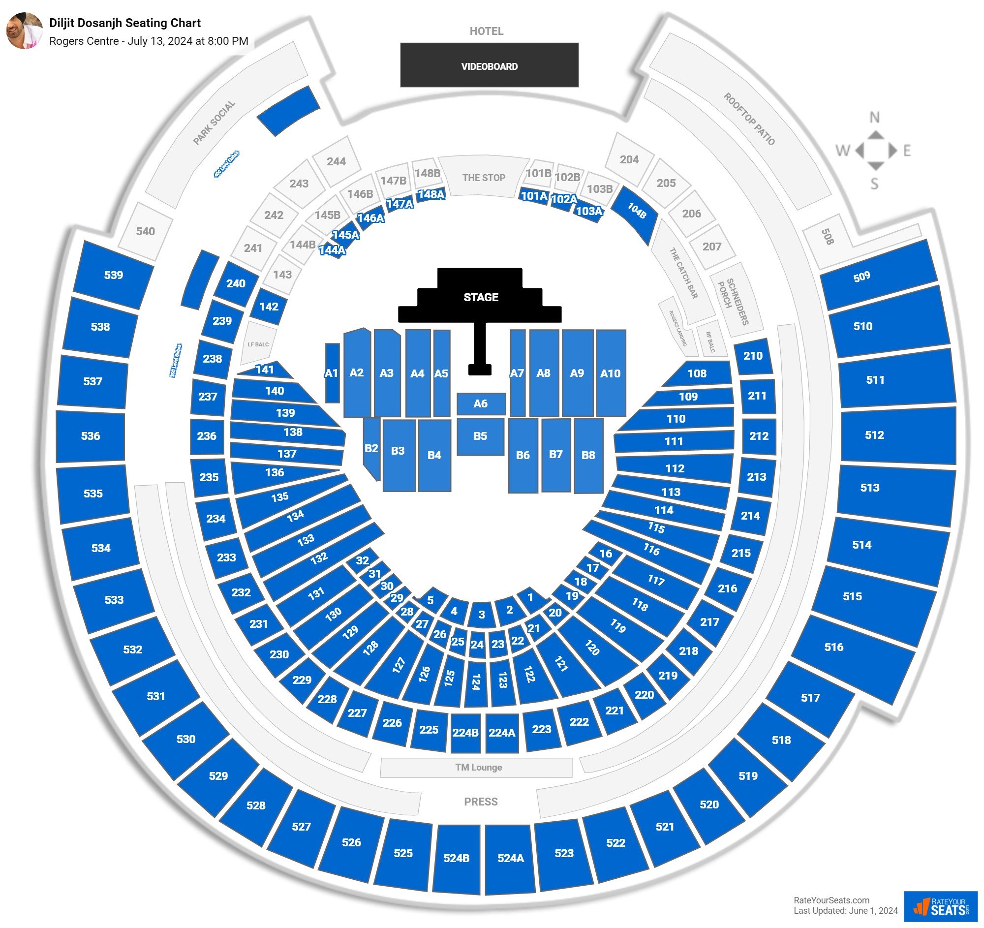 Diljit Dosanjh seating chart Rogers Centre