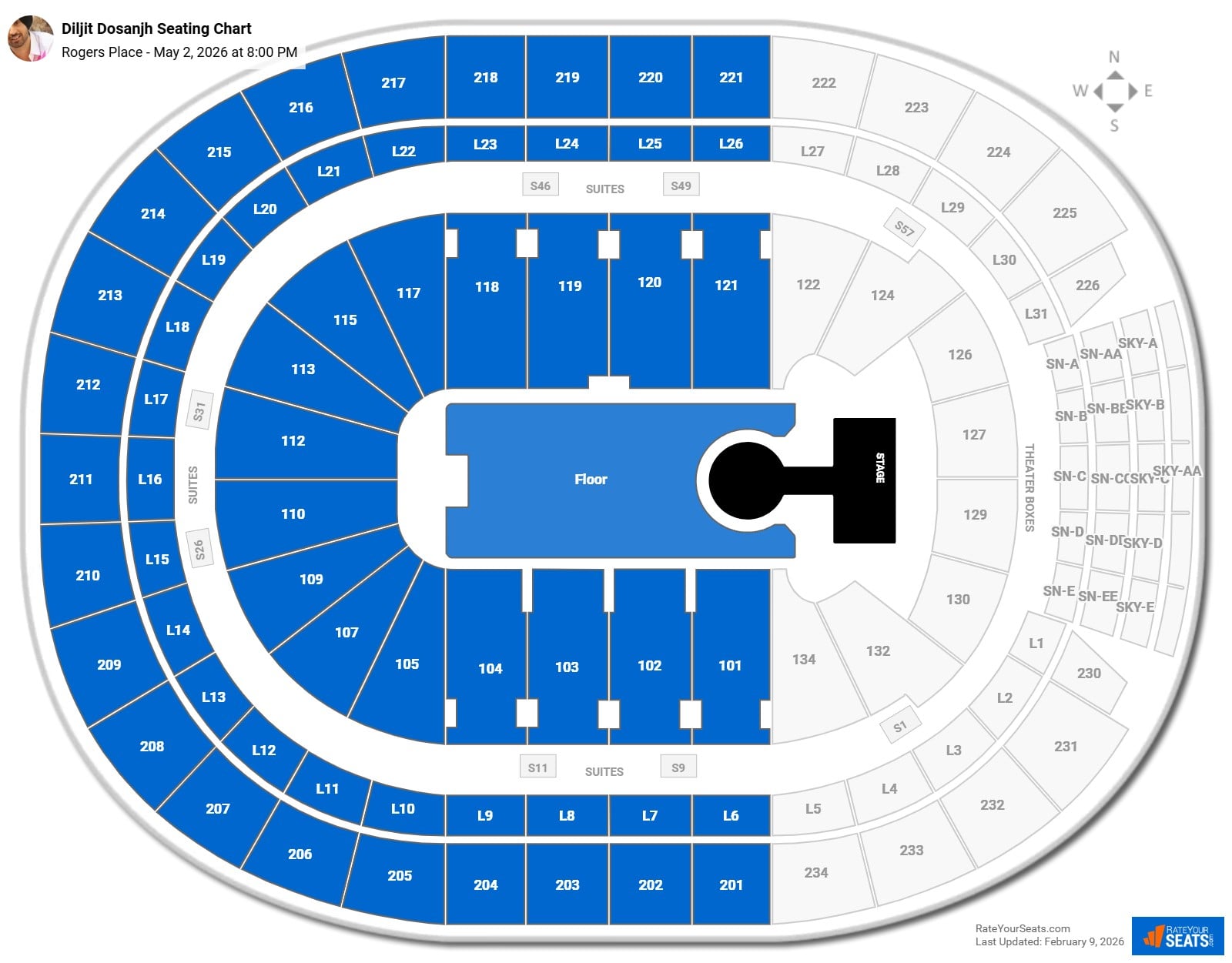 Diljit Dosanjh seating chart Rogers Place