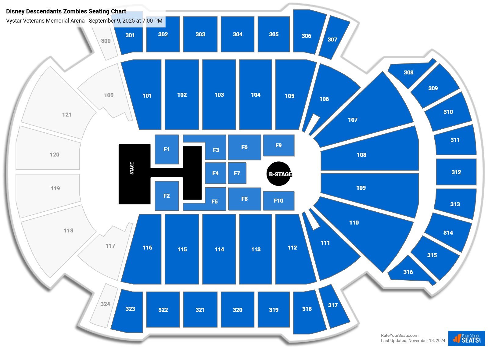 Disney Descendants Zombies seating chart Vystar Veterans Memorial Arena