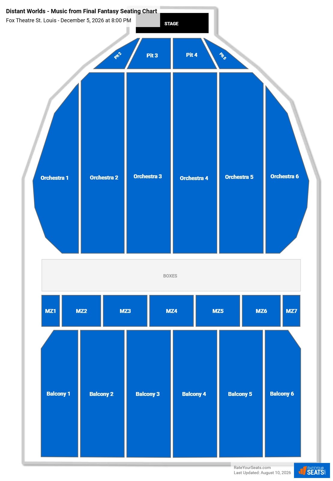 Distant Worlds - Music from Final Fantasy Seating Chart at Fox Theatre St. Louis