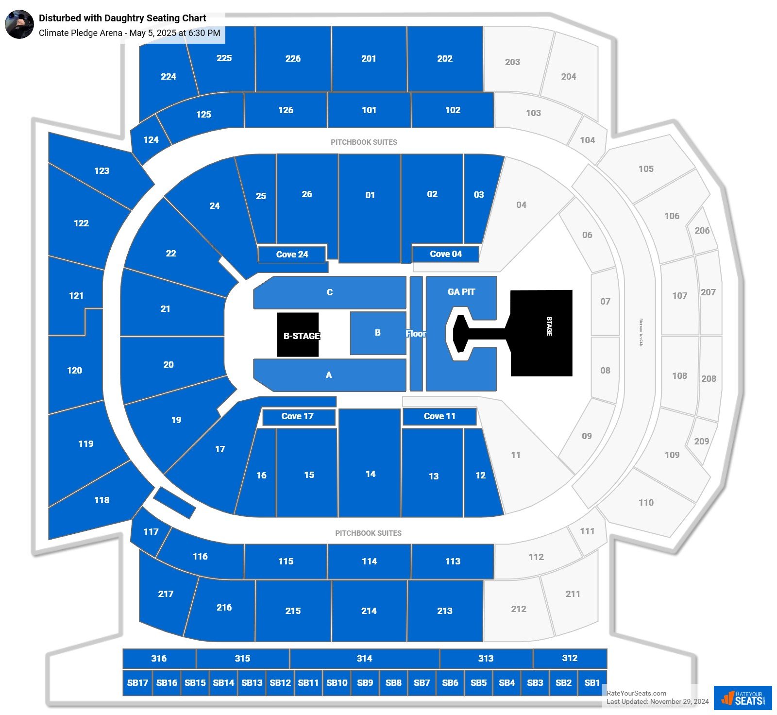 Disturbed with Daughtry seating chart Climate Pledge Arena