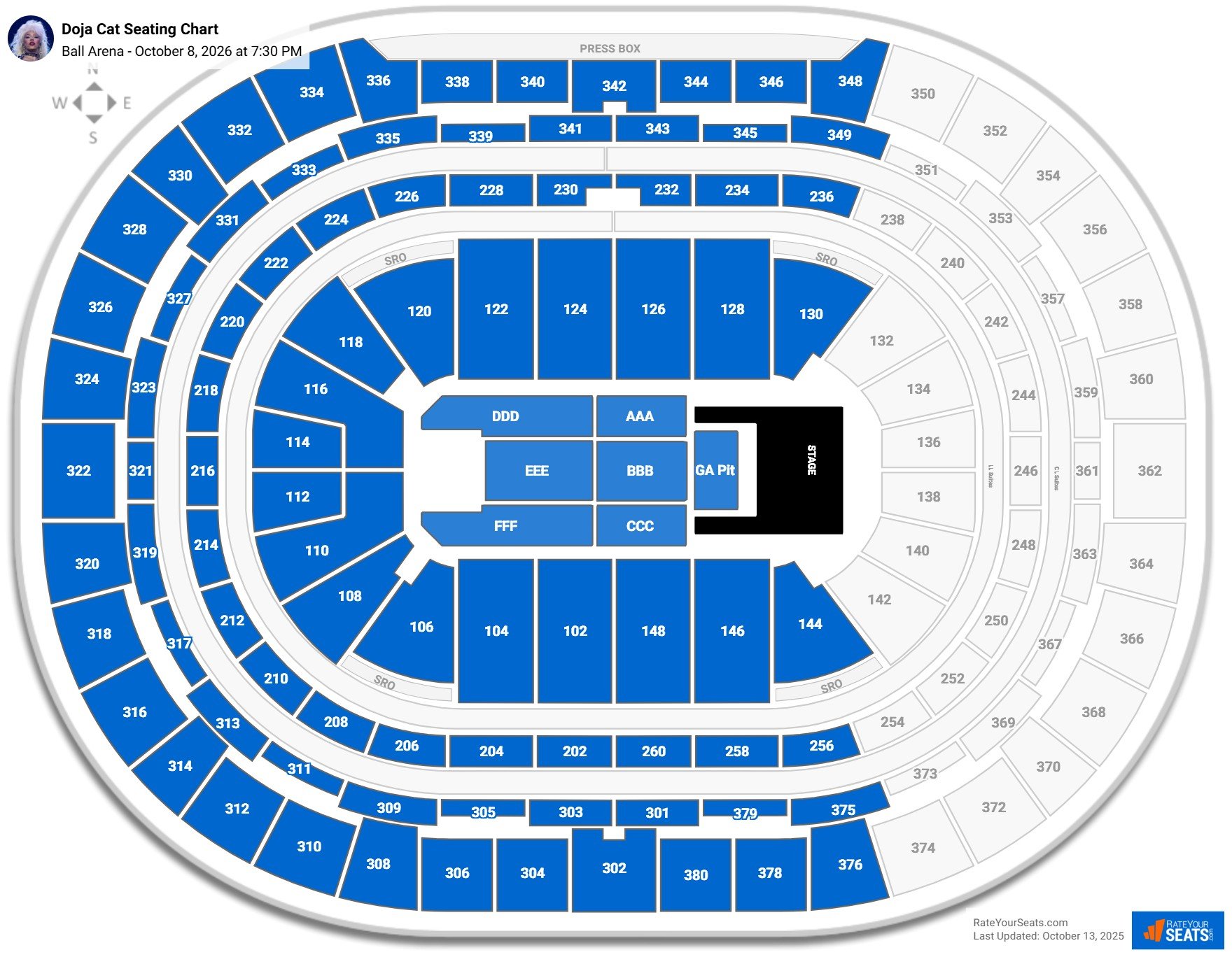Doja Cat seating chart Ball Arena