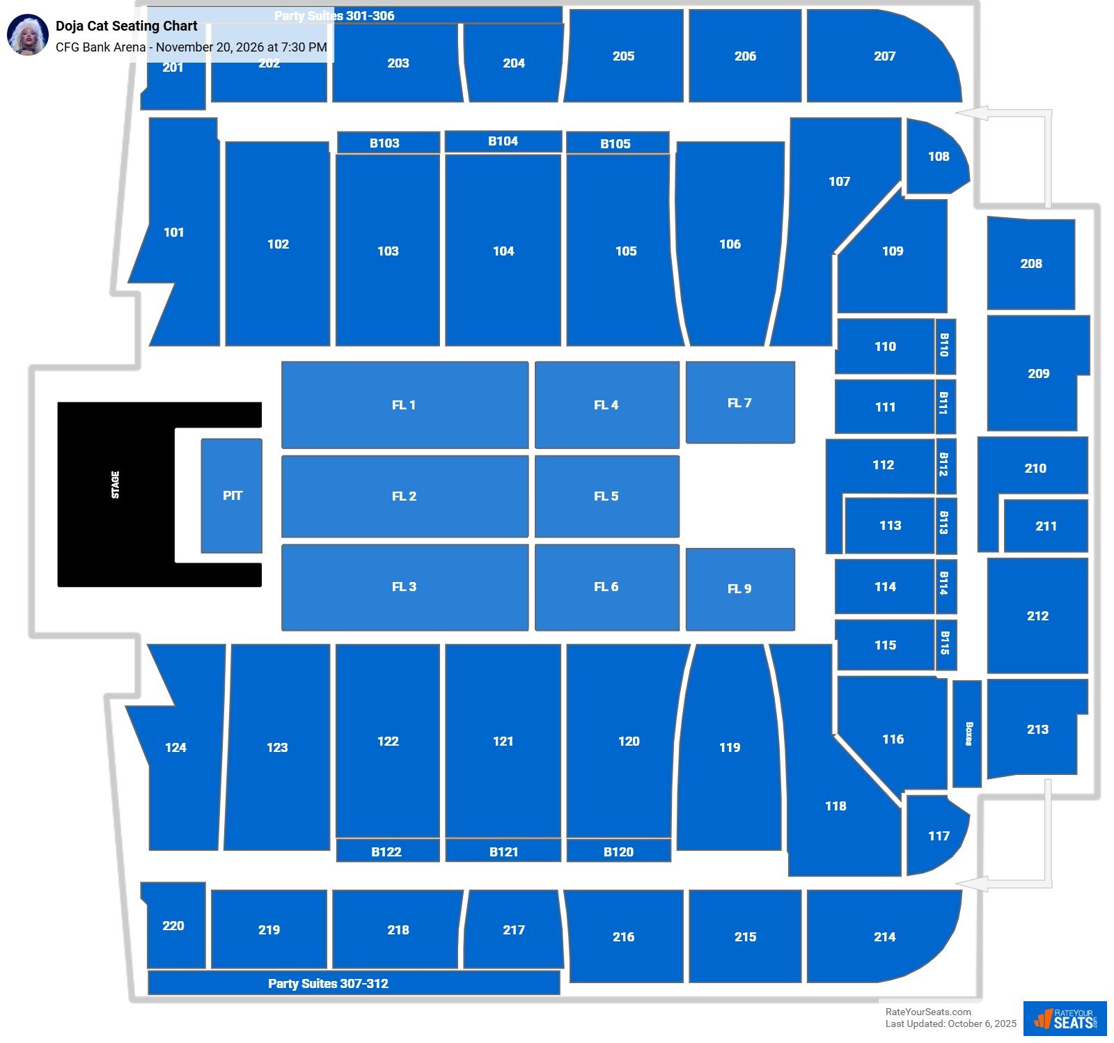 Doja Cat seating chart CFG Bank Arena