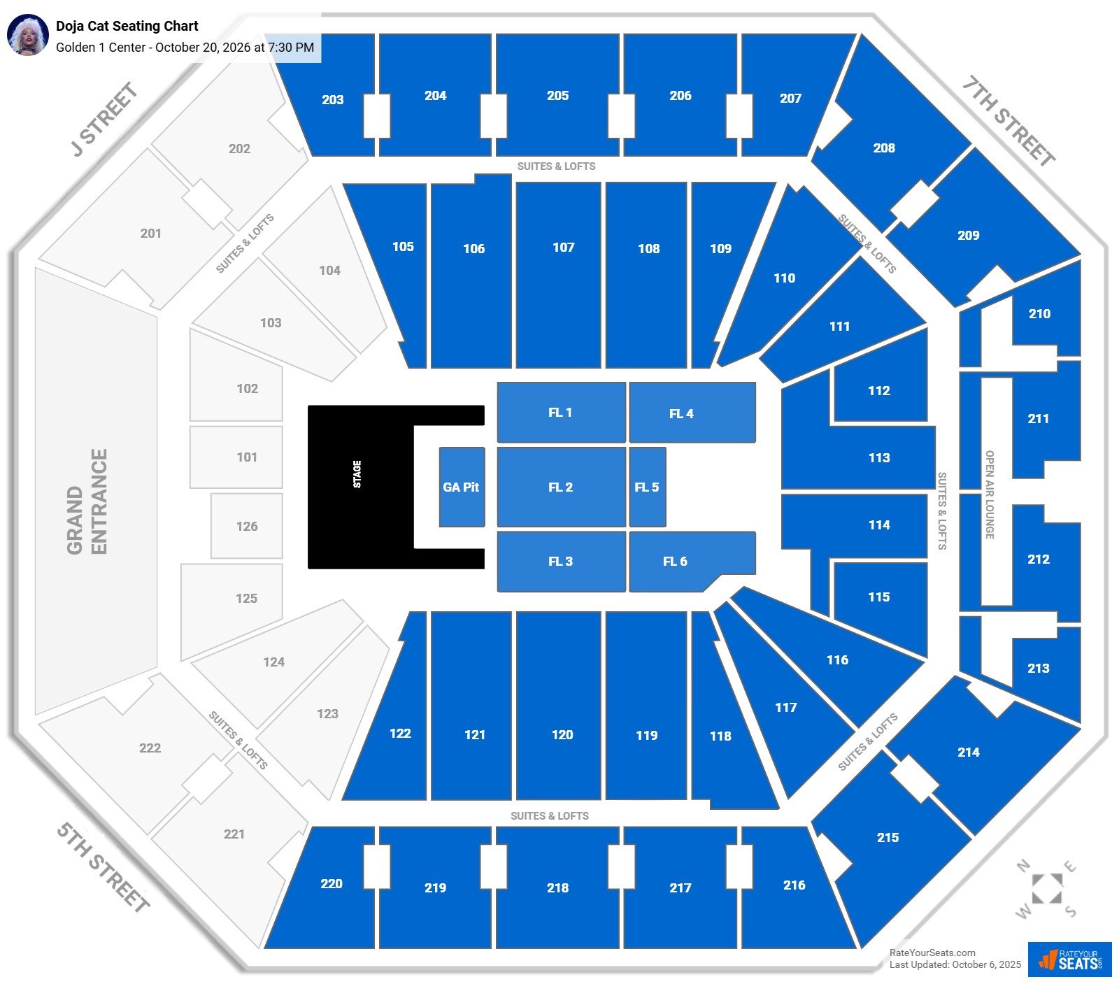 Doja Cat seating chart Golden 1 Center