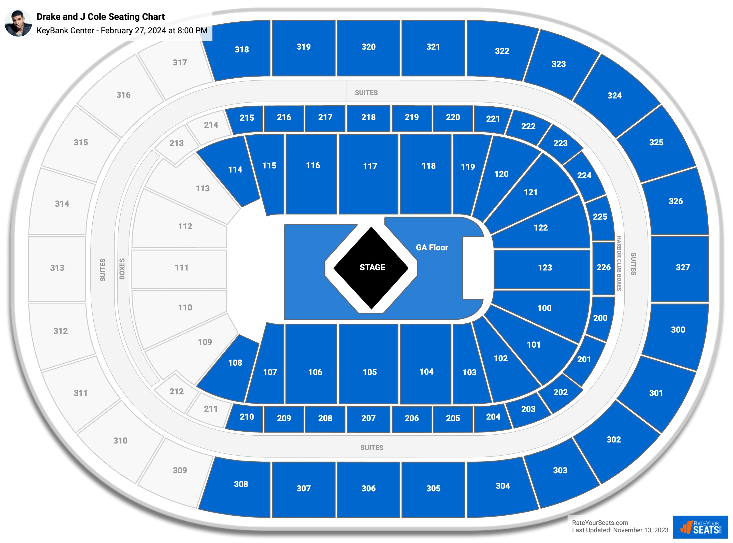 Drake and J Cole seating chart KeyBank Center