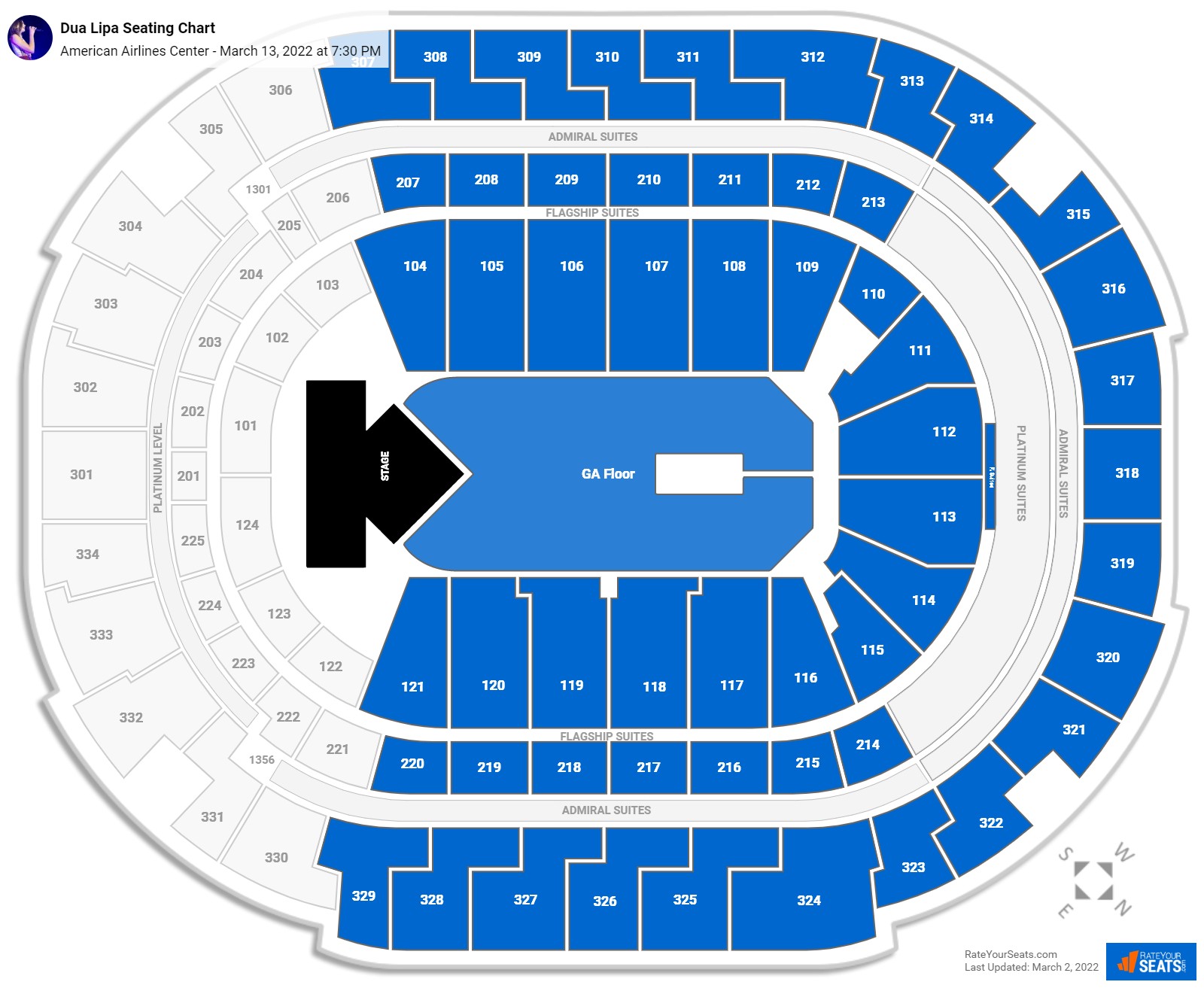 Dua Lipa seating chart American Airlines Center