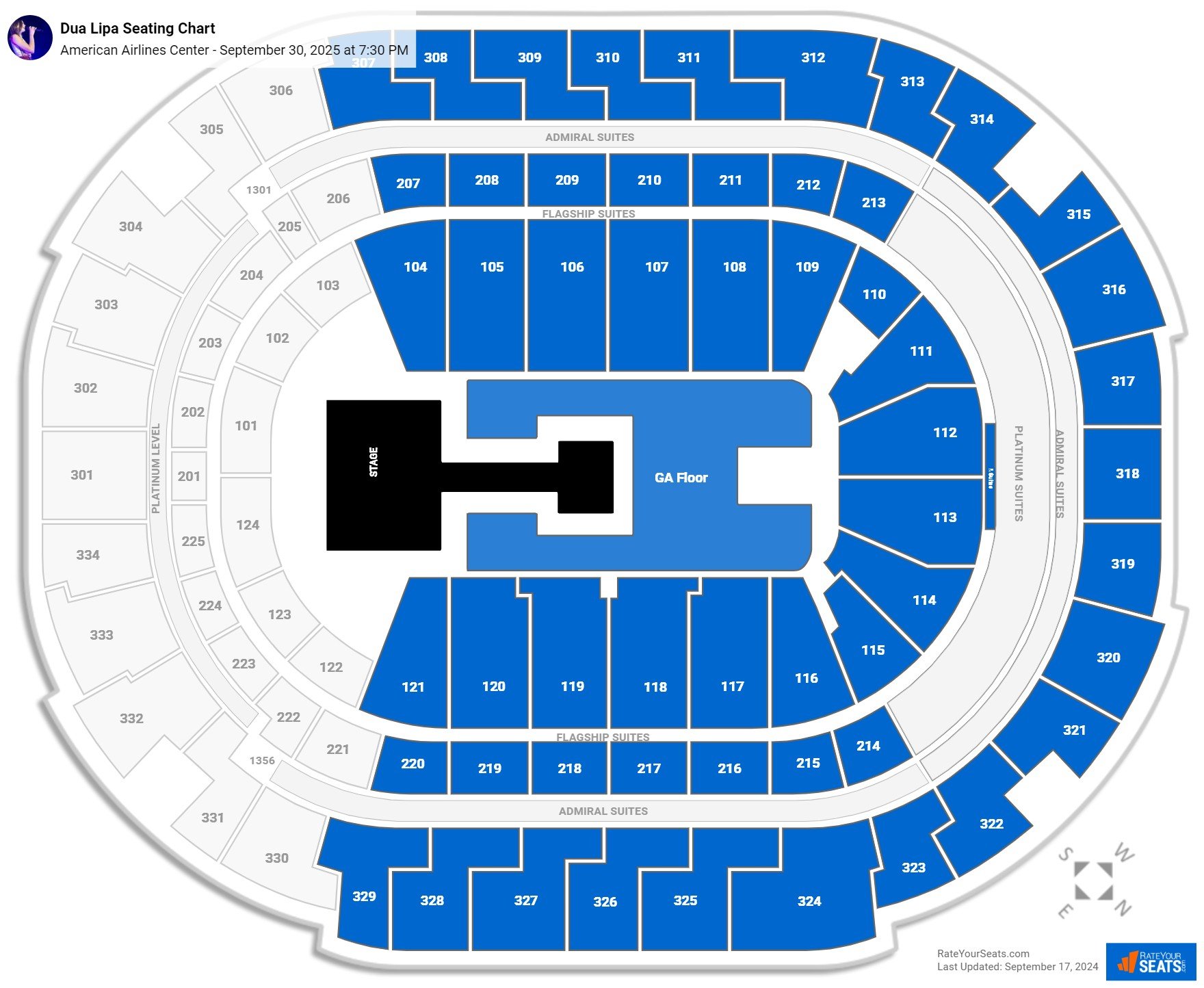Dua Lipa seating chart American Airlines Center