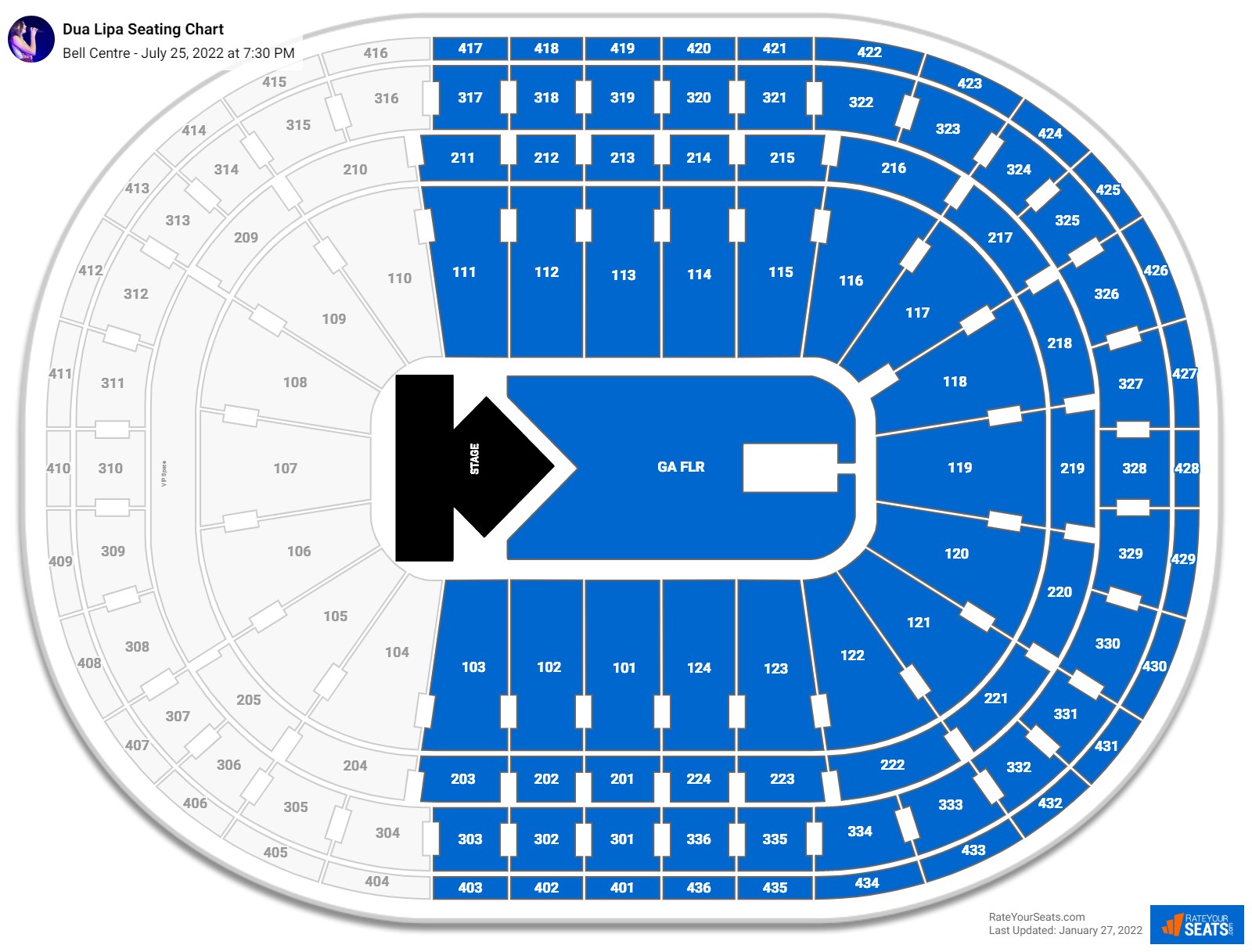 Dua Lipa seating chart Bell Centre