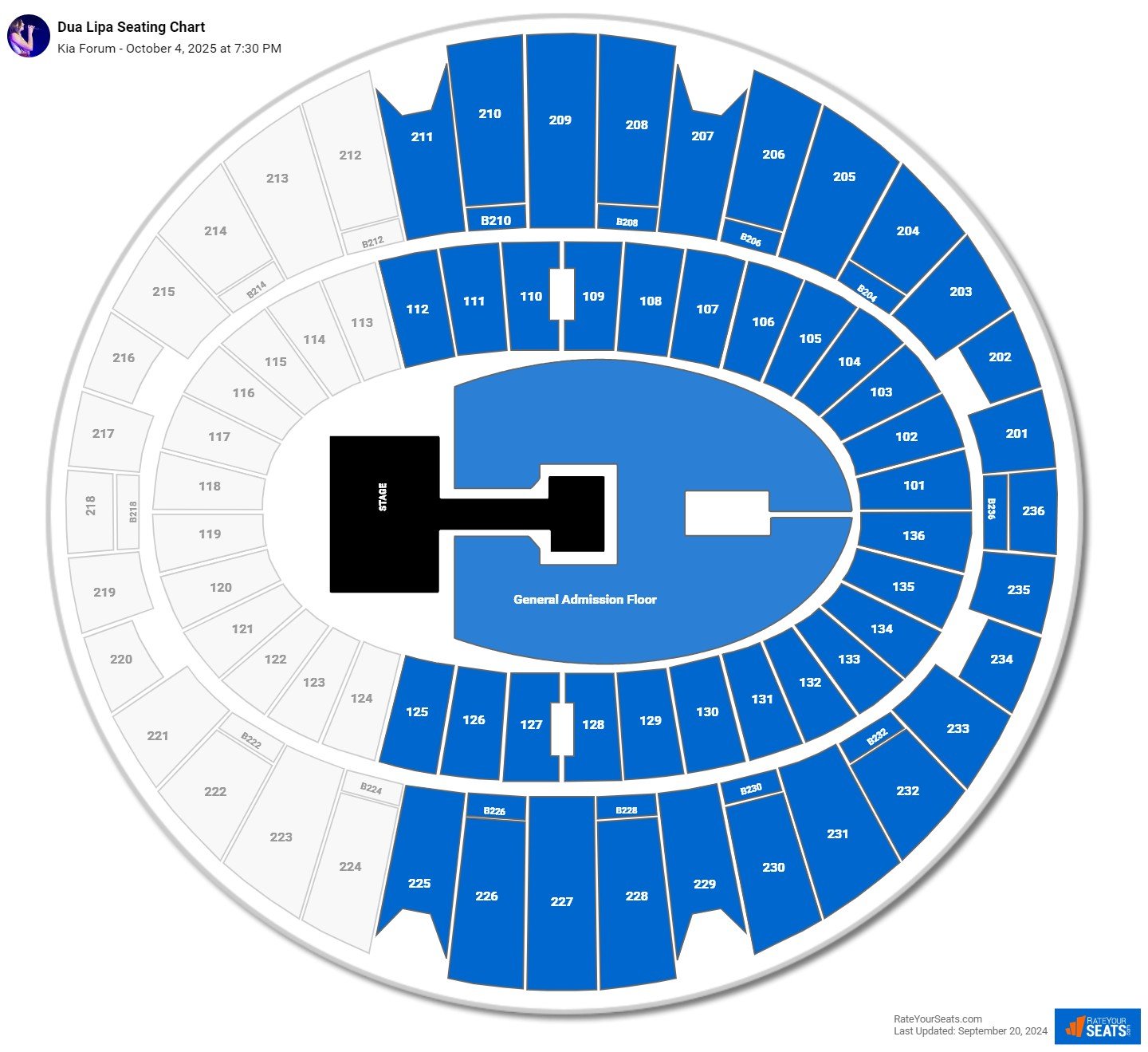 Dua Lipa seating chart Kia Forum