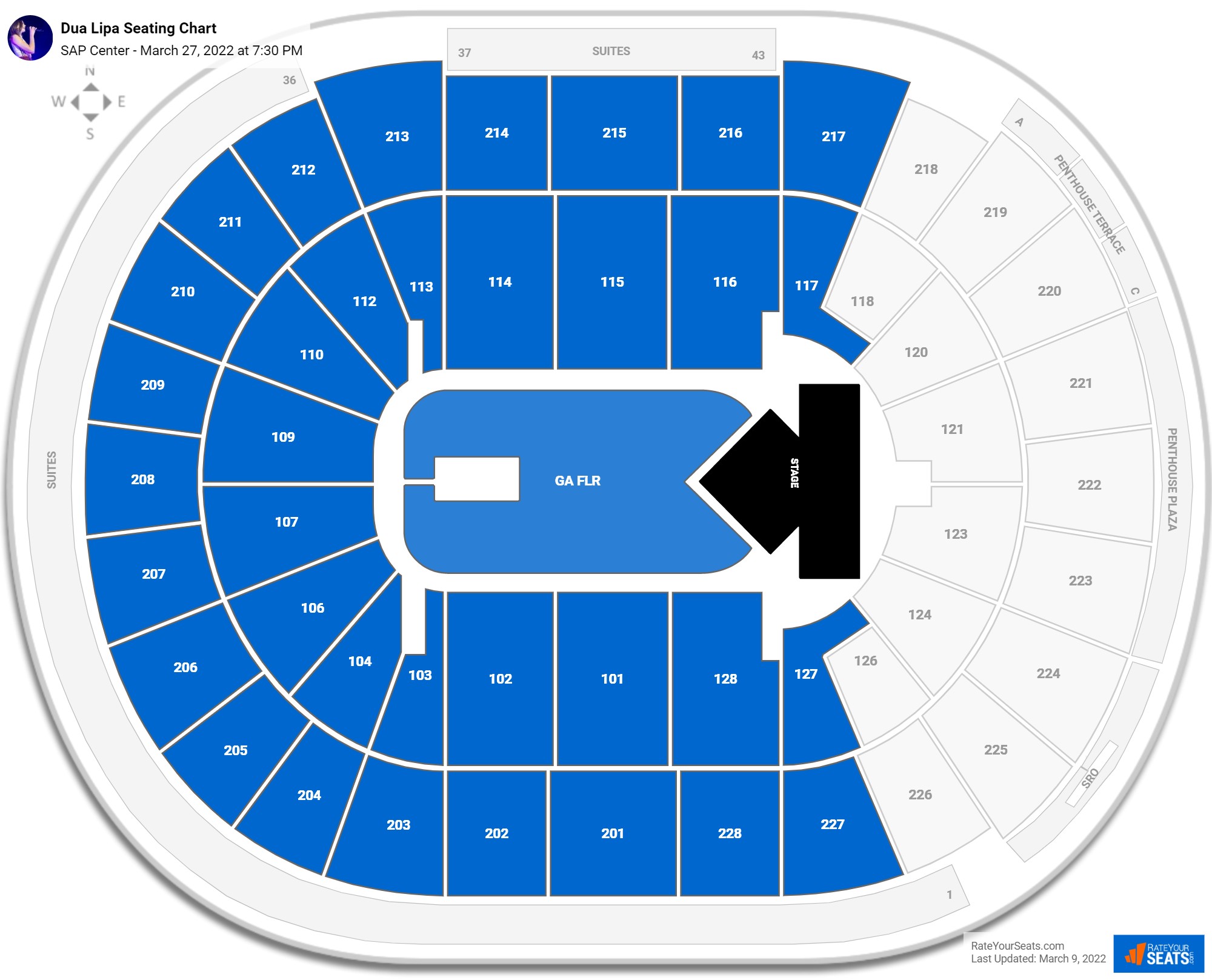 Dua Lipa seating chart SAP Center