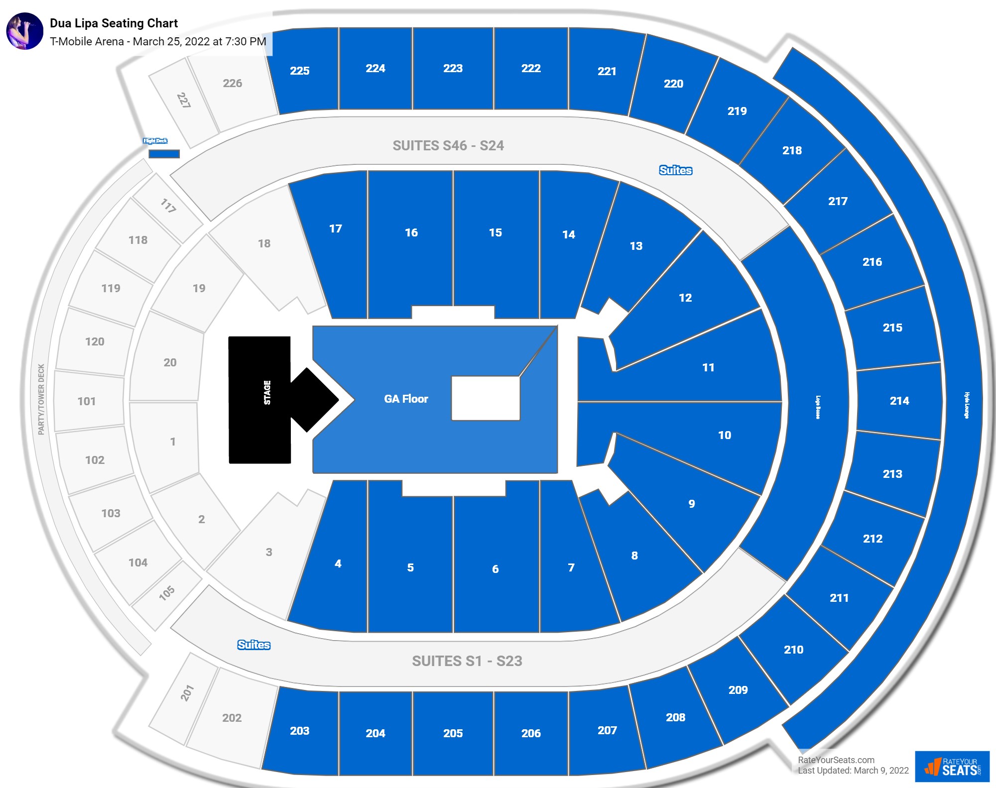 Dua Lipa seating chart T-Mobile Arena