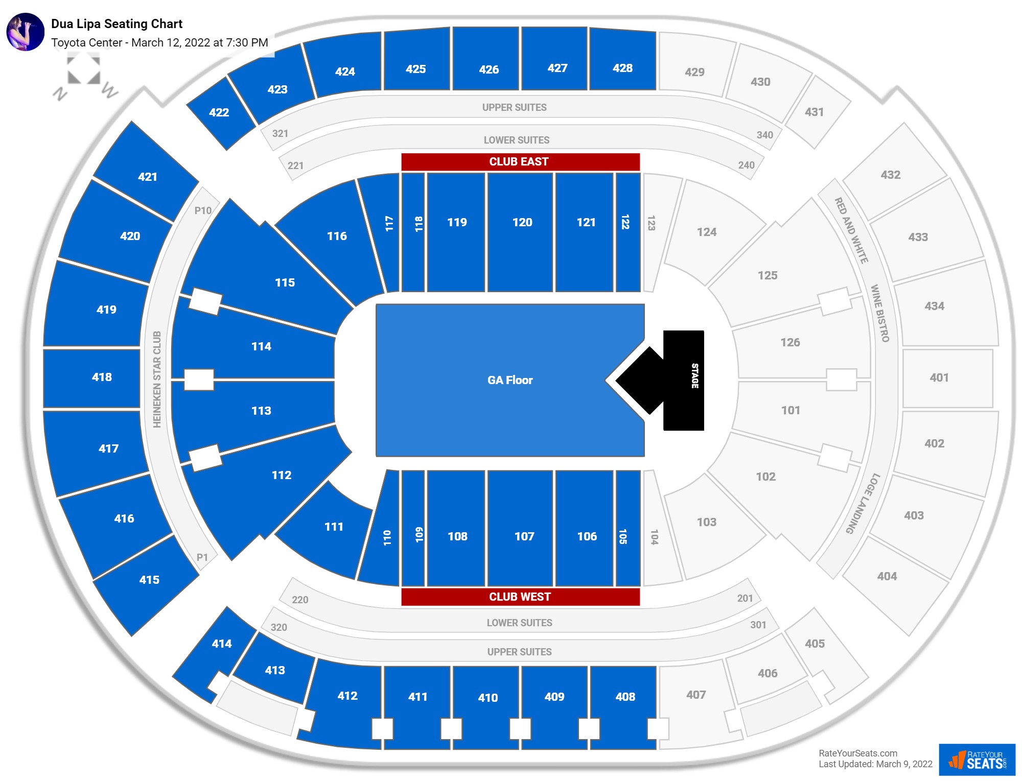 Dua Lipa seating chart Toyota Center