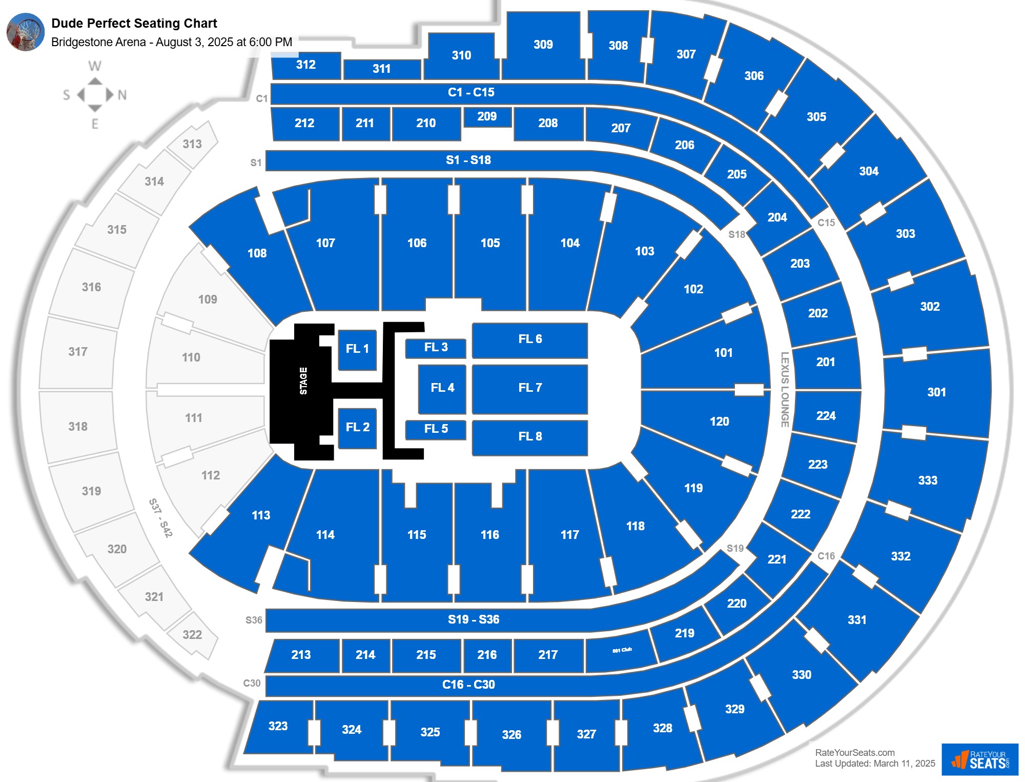 Dude Perfect seating chart Bridgestone Arena