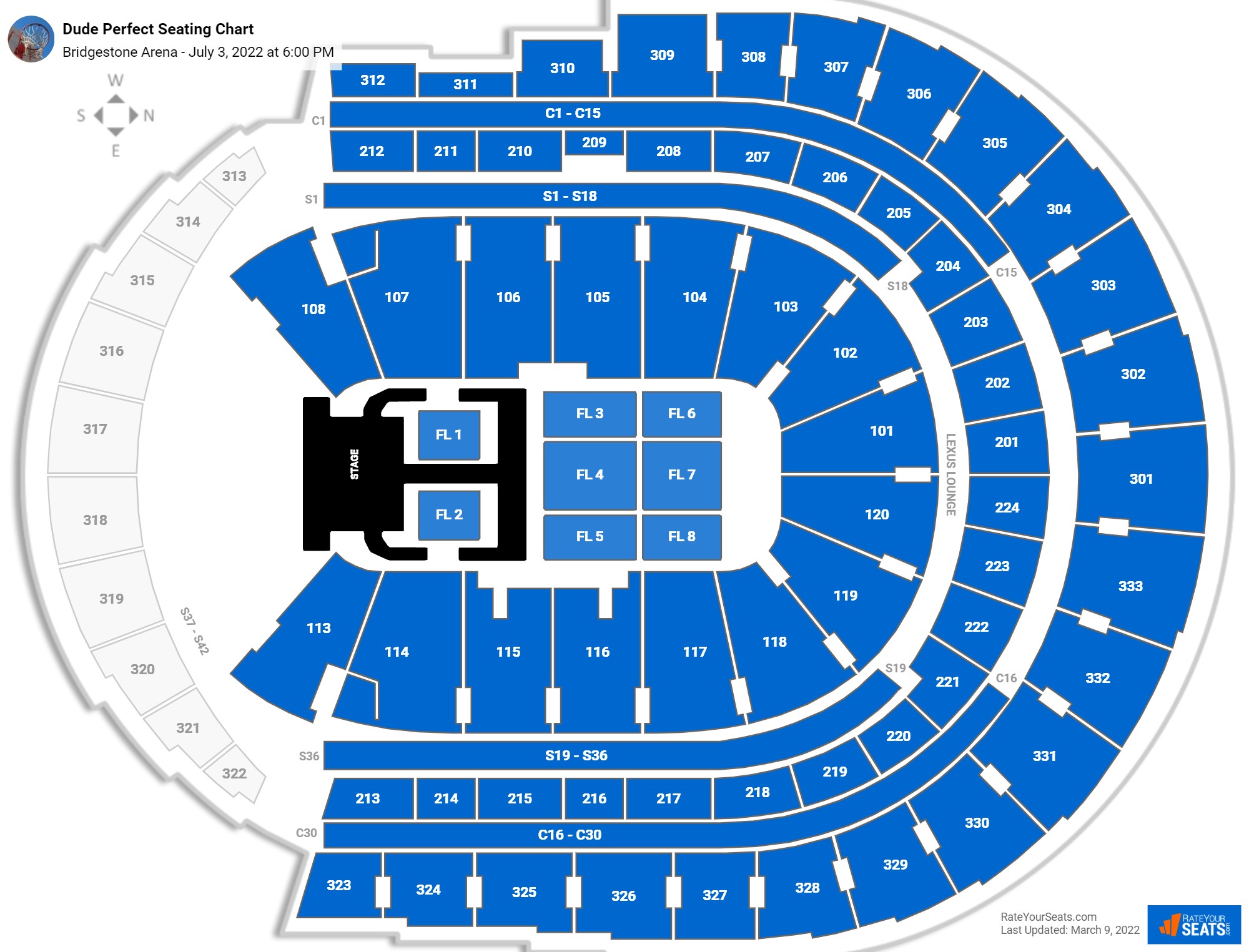 Dude Perfect seating chart Bridgestone Arena