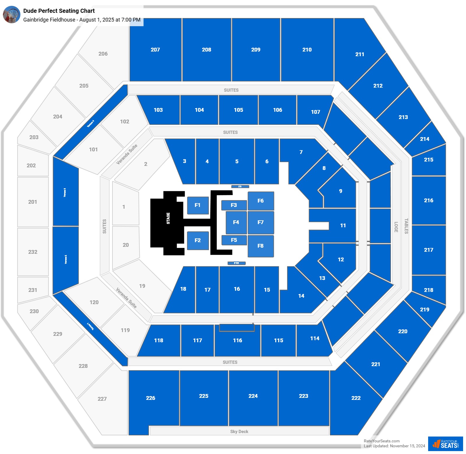 Dude Perfect seating chart Gainbridge Fieldhouse