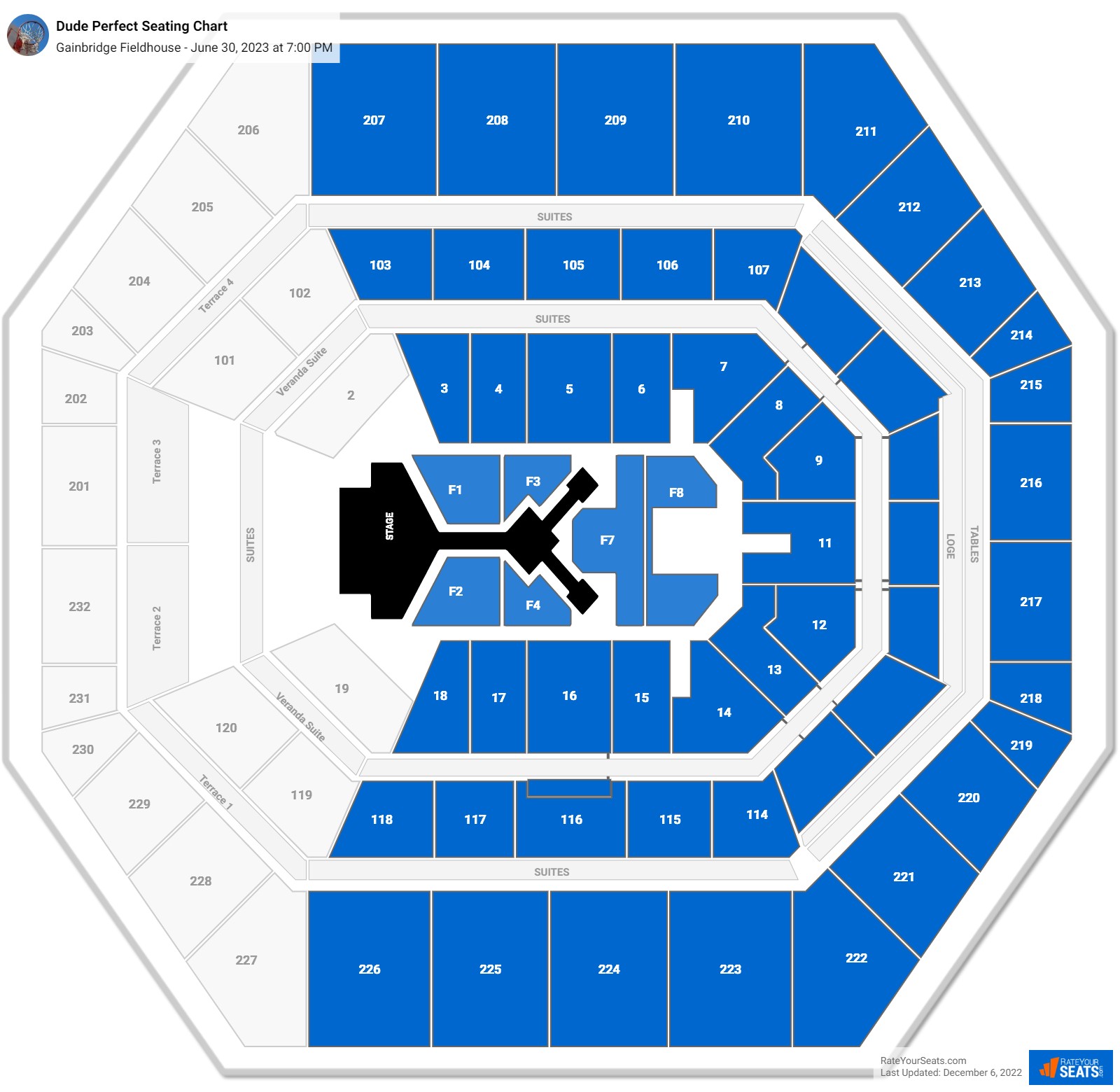 Dude Perfect seating chart Gainbridge Fieldhouse