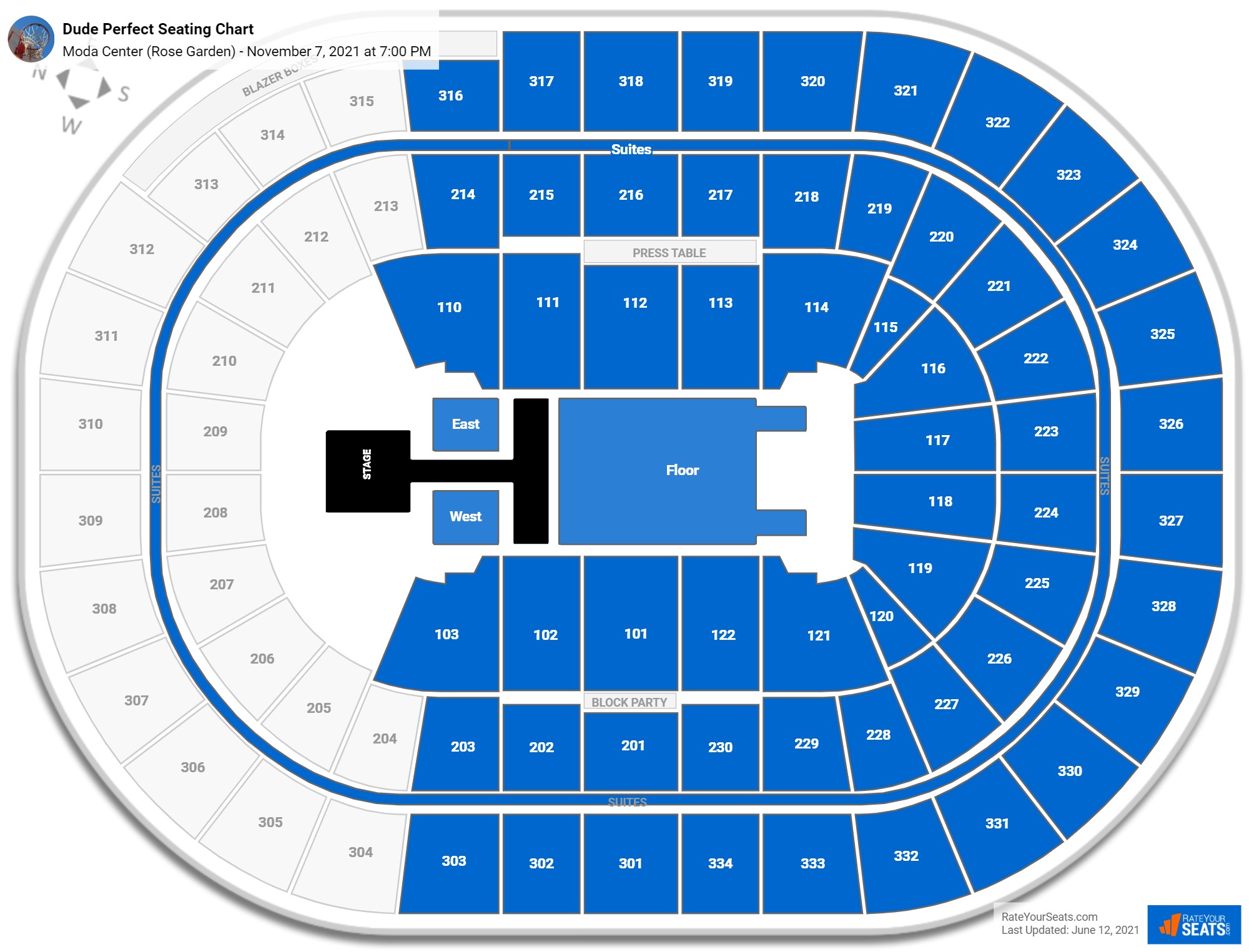 Dude Perfect seating chart Moda Center (Rose Garden)