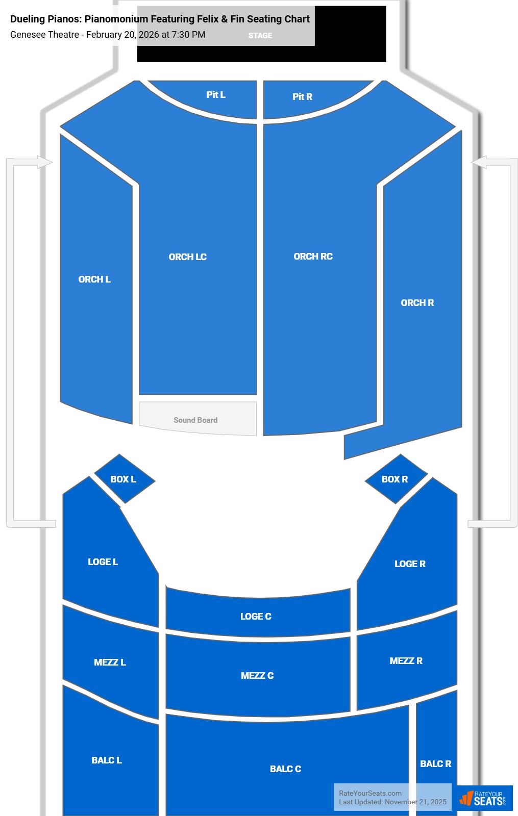 Dueling Pianos seating chart Genesee Theatre