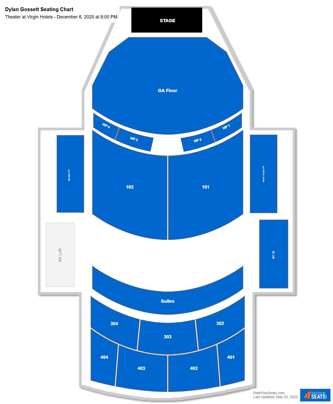 Dylan Gossett seating chart Theater at Virgin Hotels