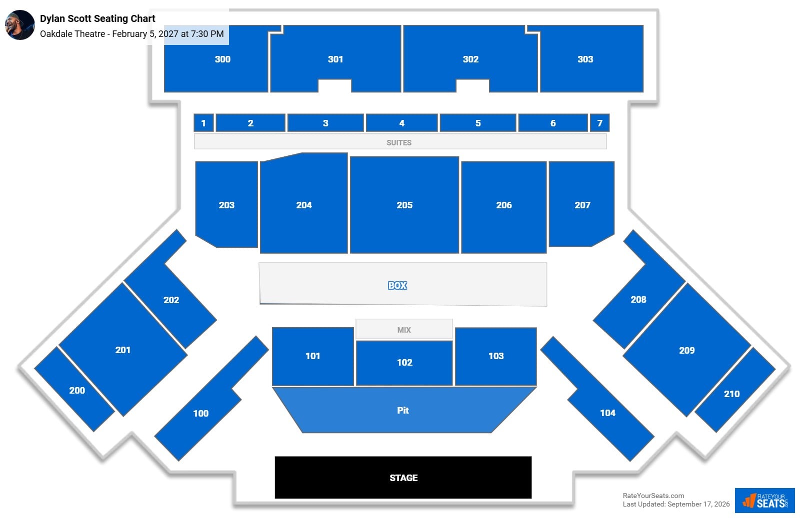 Dylan Scott Seating Chart at Oakdale Theatre