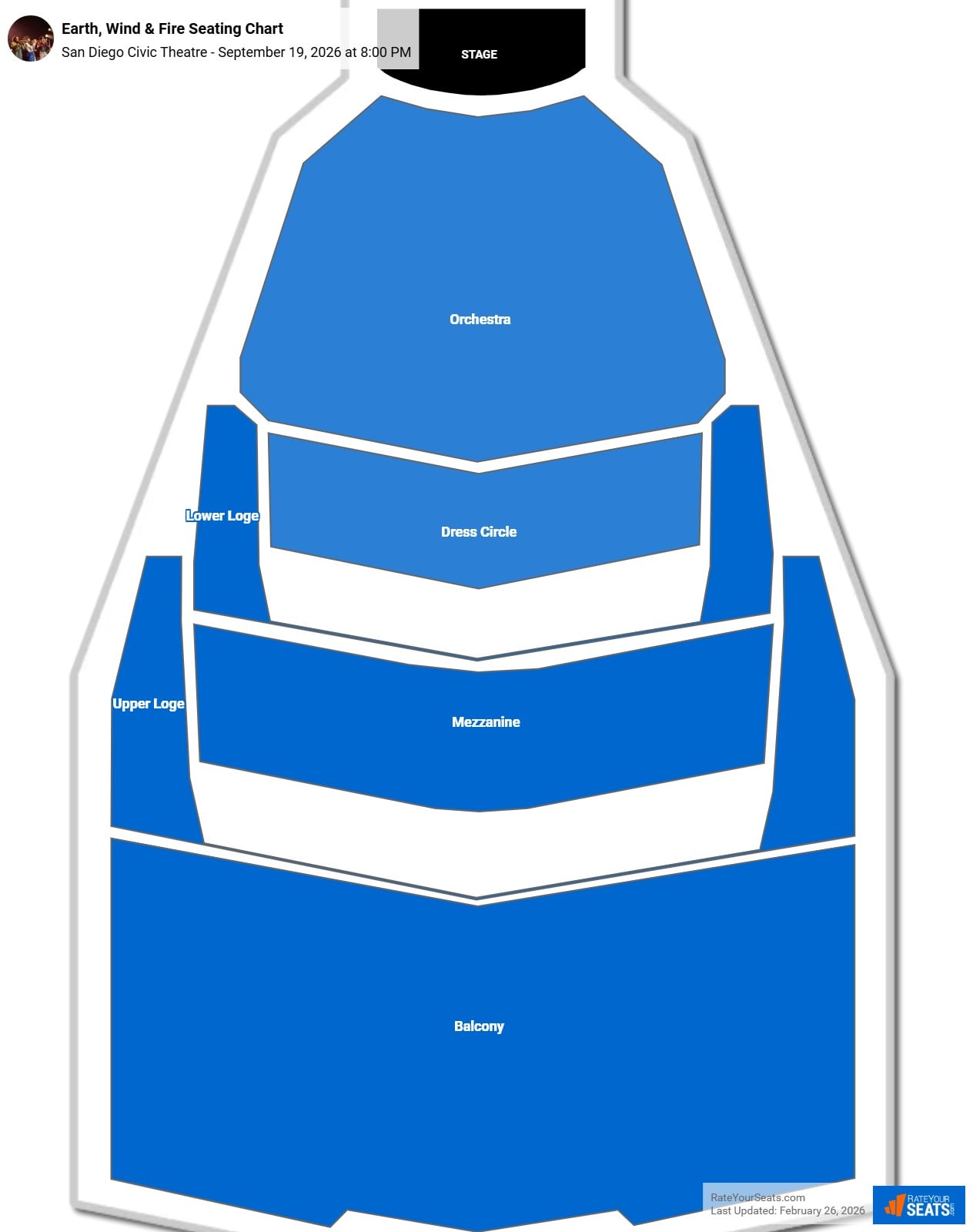 Earth, Wind & Fire seating chart San Diego Civic Theatre