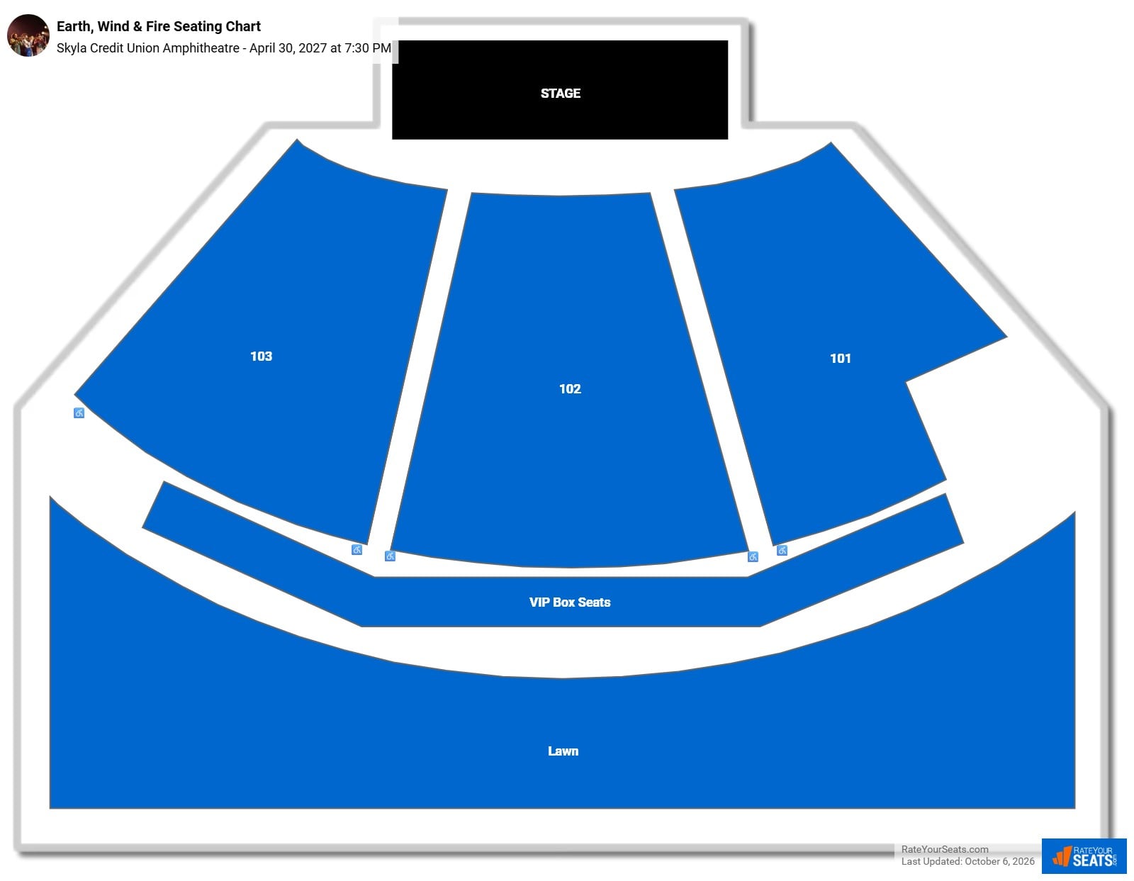 Earth, Wind & Fire Seating Chart at Skyla Credit Union Amphitheatre