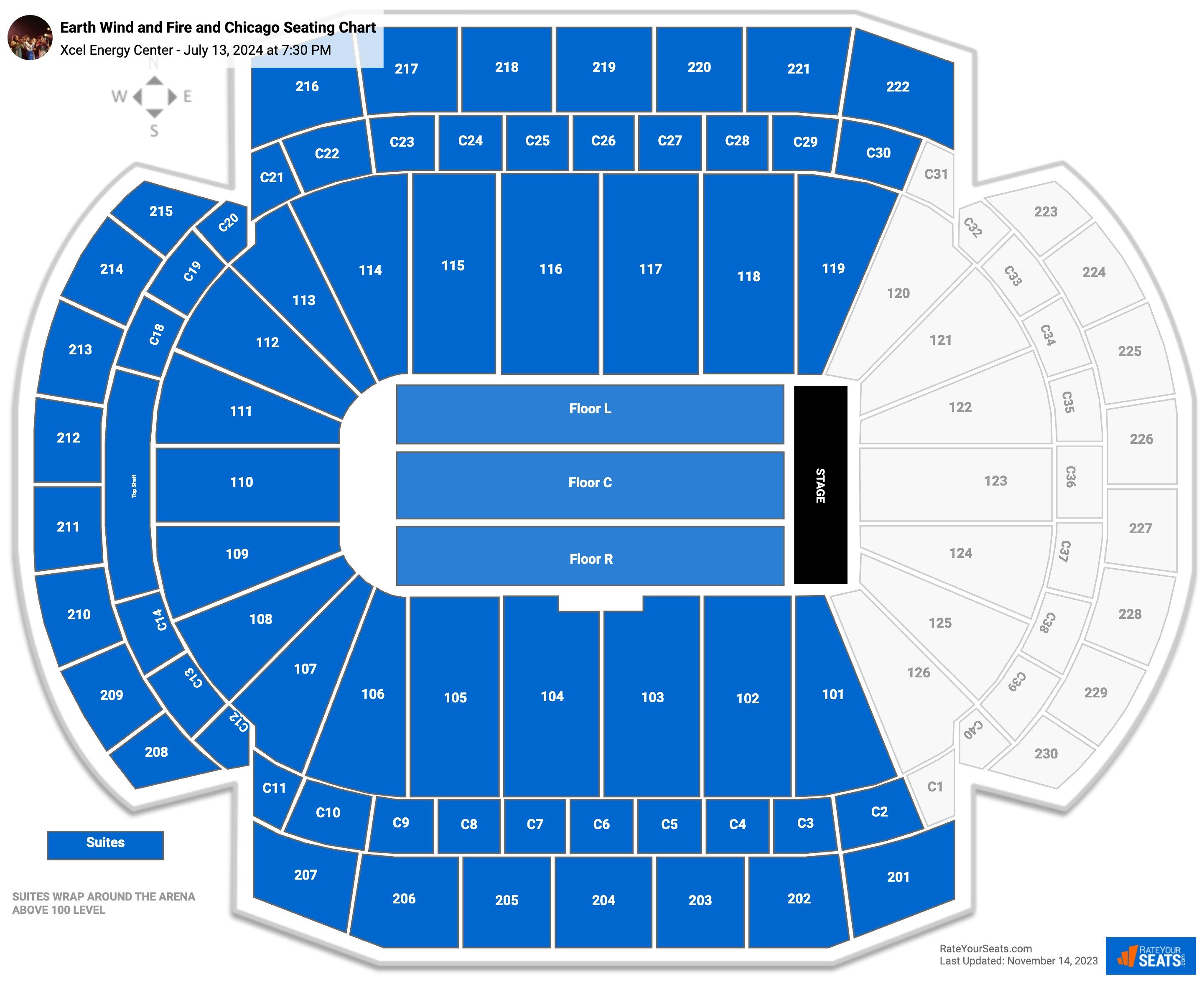 Earth Wind and Fire and Chicago seating chart Xcel Energy Center