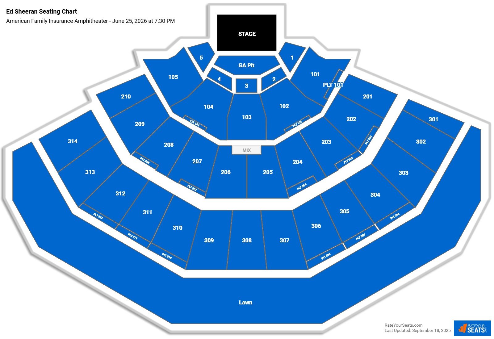 Ed Sheeran seating chart American Family Insurance Amphitheater