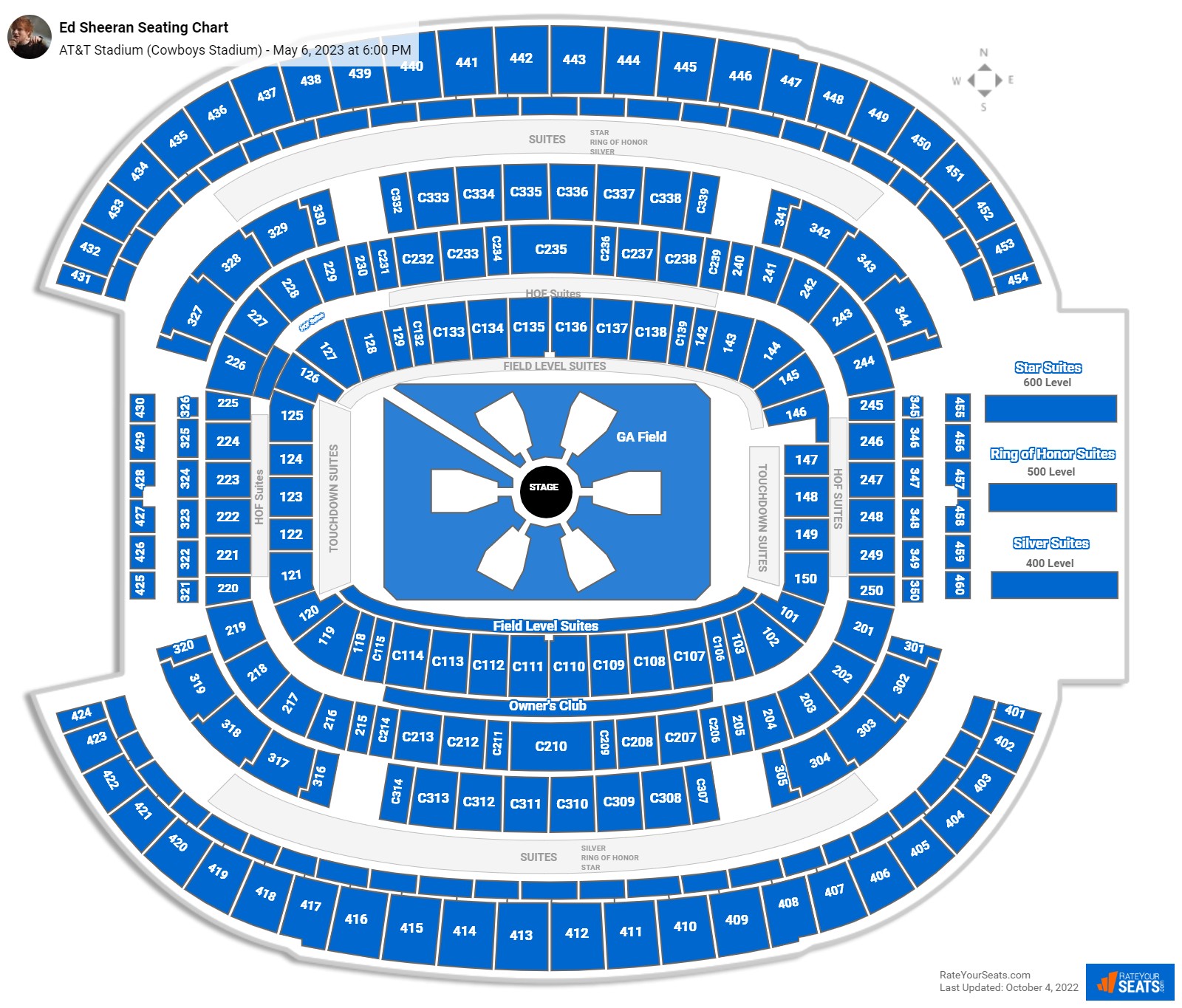 Ed Sheeran seating chart AT&T Stadium (Cowboys Stadium)