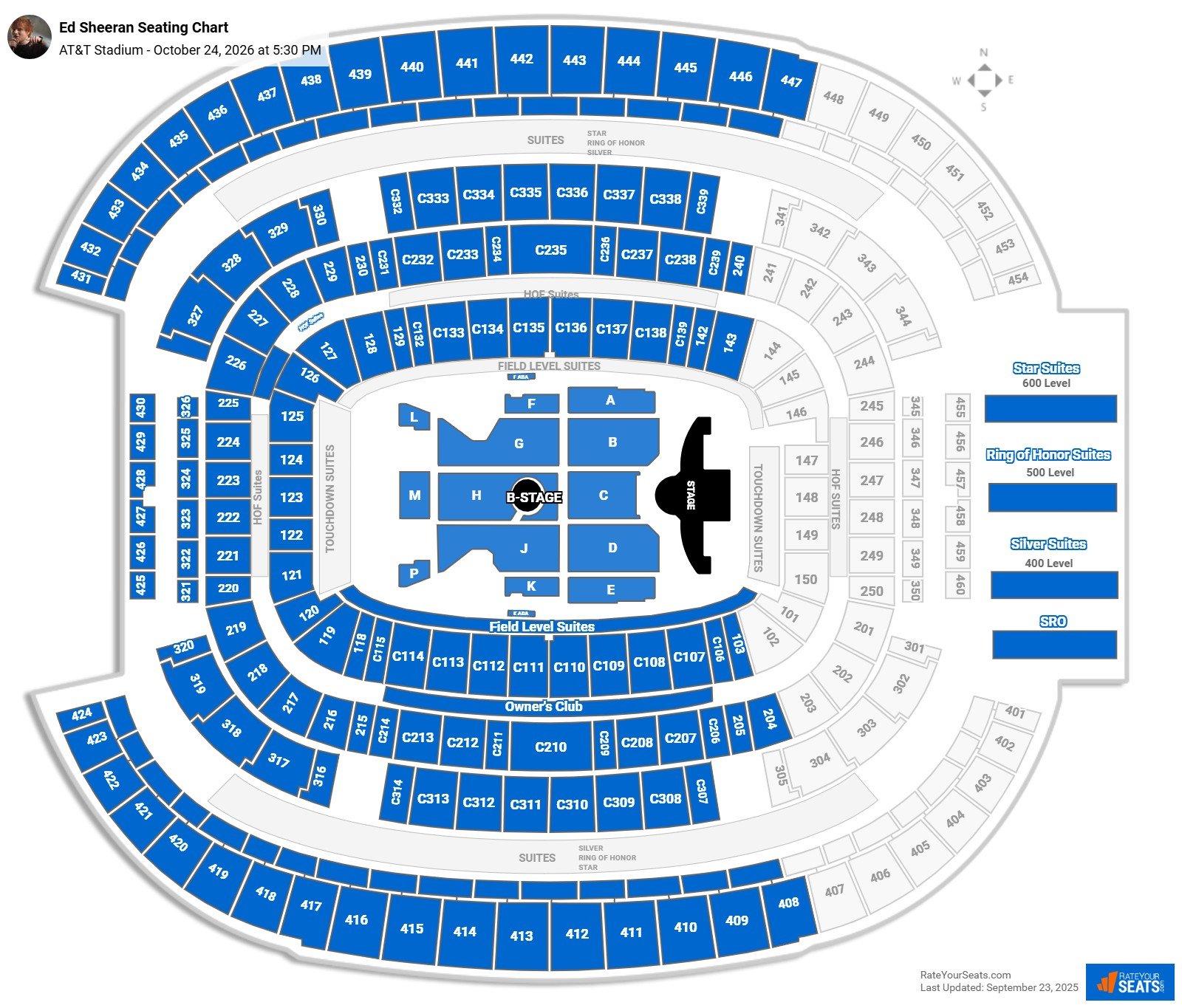Ed Sheeran seating chart AT&T Stadium (Cowboys Stadium)
