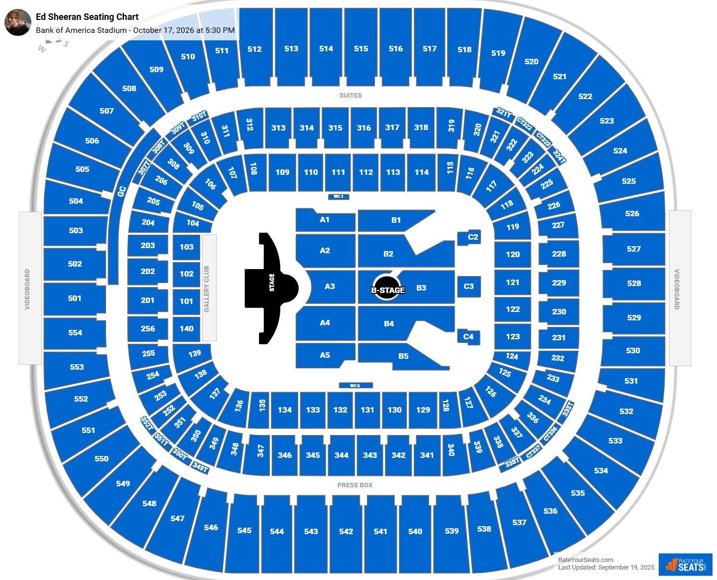 Ed Sheeran seating chart Bank of America Stadium