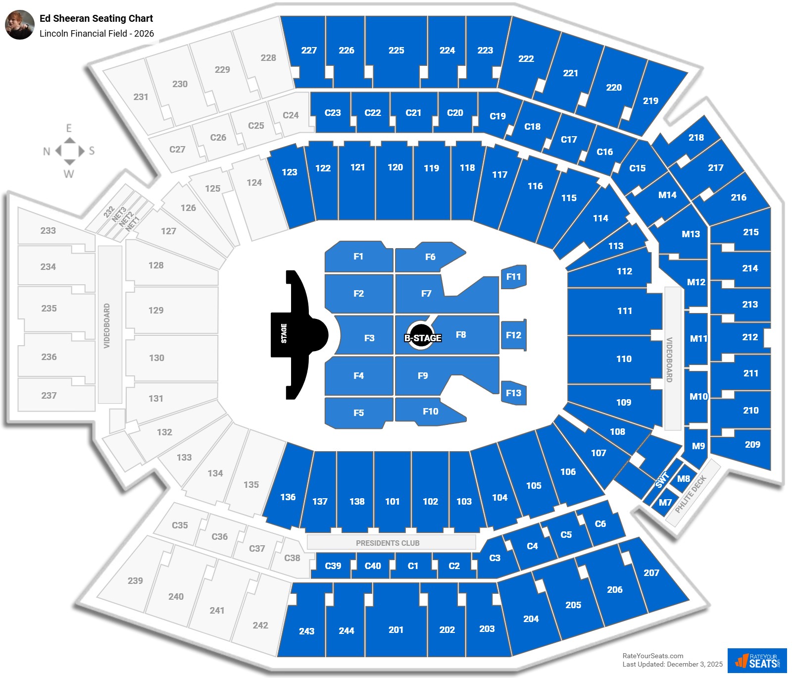 Ed Sheeran seating chart Lincoln Financial Field