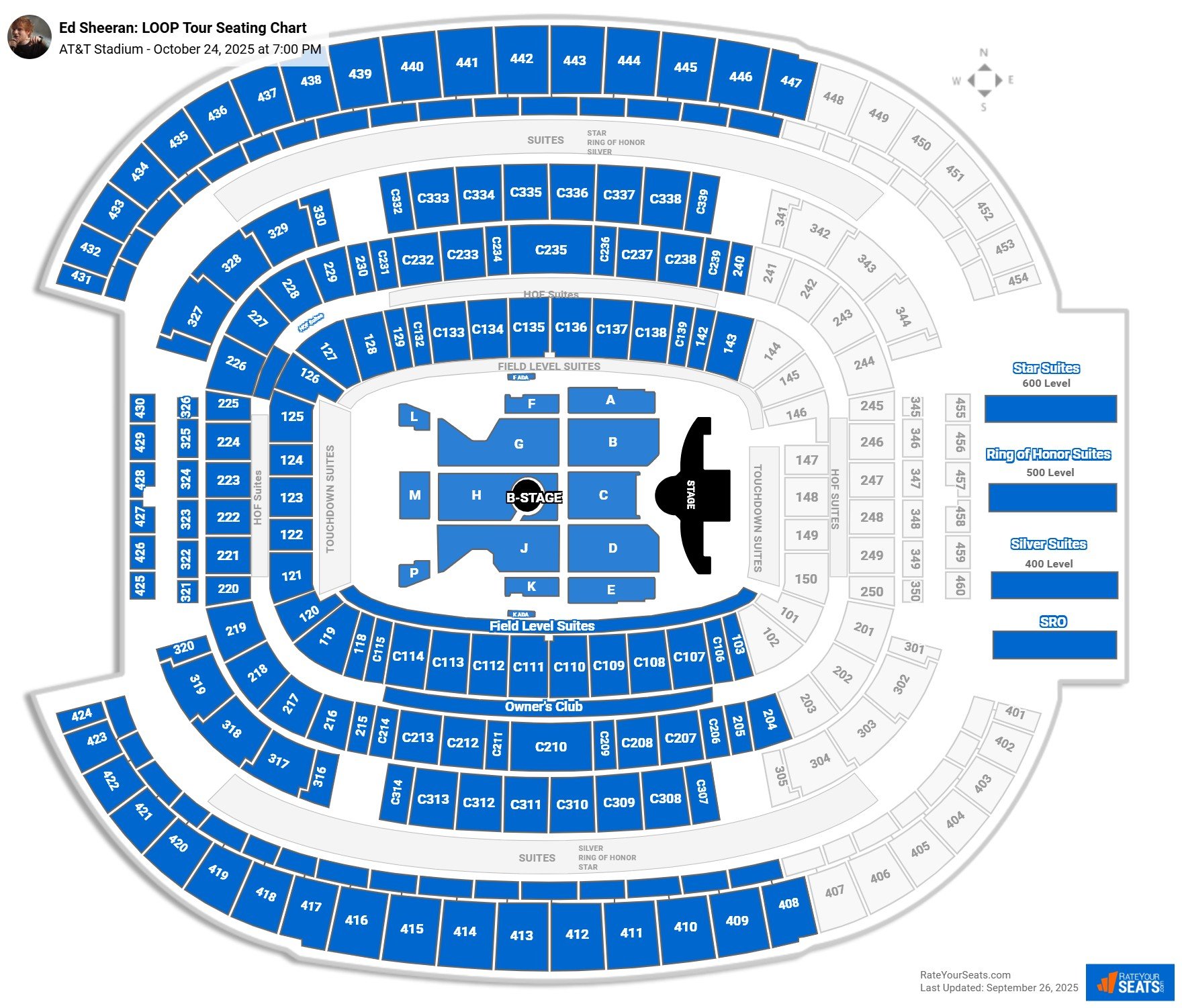 Ed Sheeran: LOOP Tour seating chart AT&T Stadium (Cowboys Stadium)