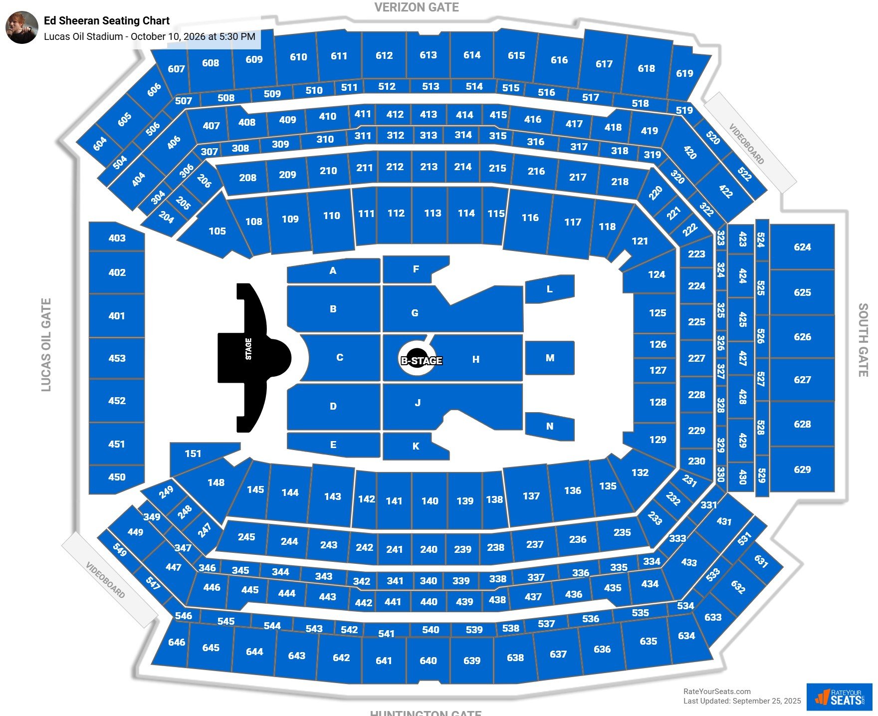 Ed Sheeran seating chart Lucas Oil Stadium