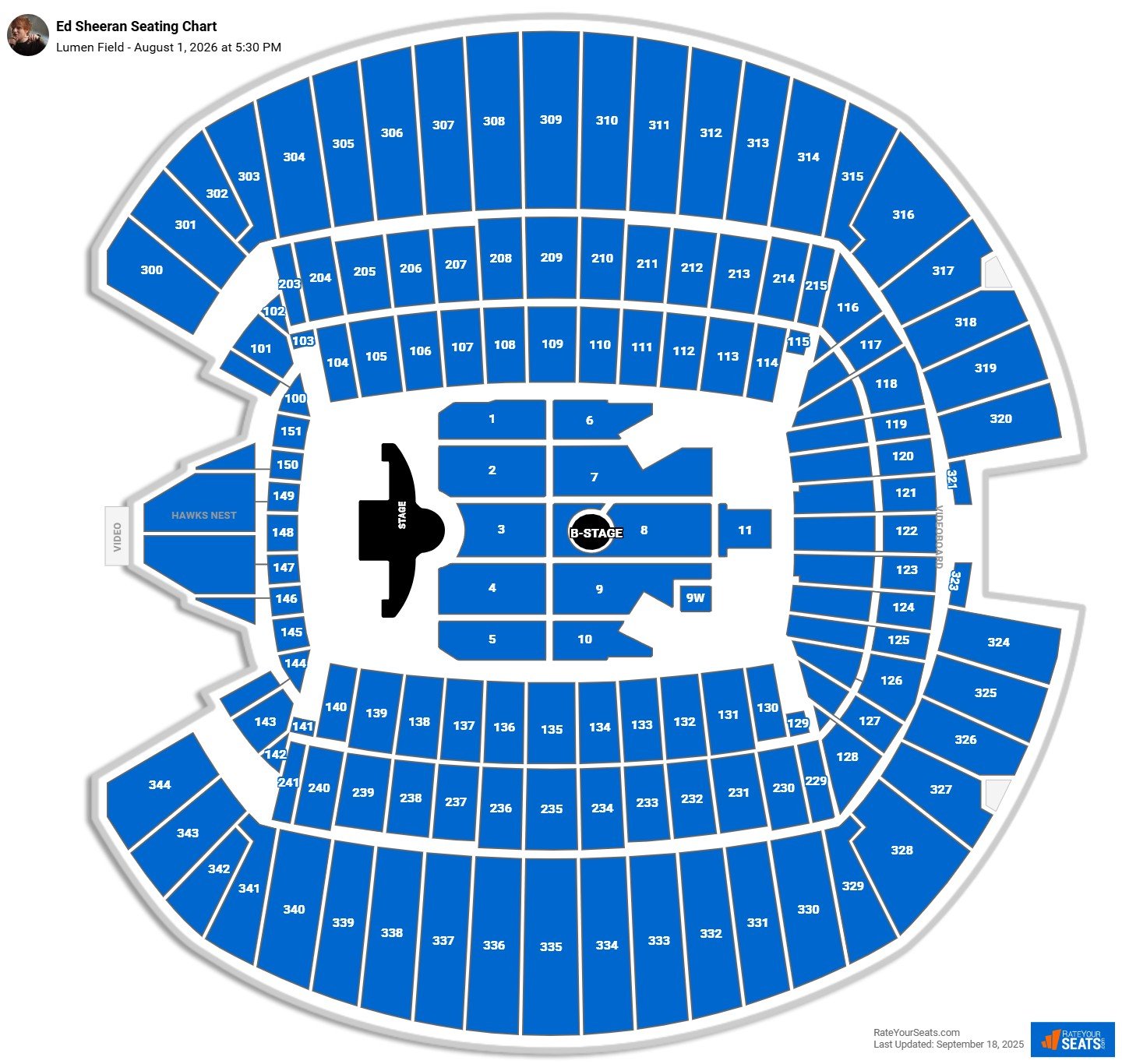 Ed Sheeran seating chart Lumen Field