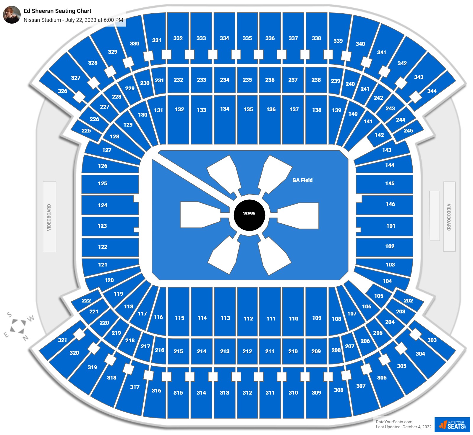 Ed Sheeran seating chart Nissan Stadium