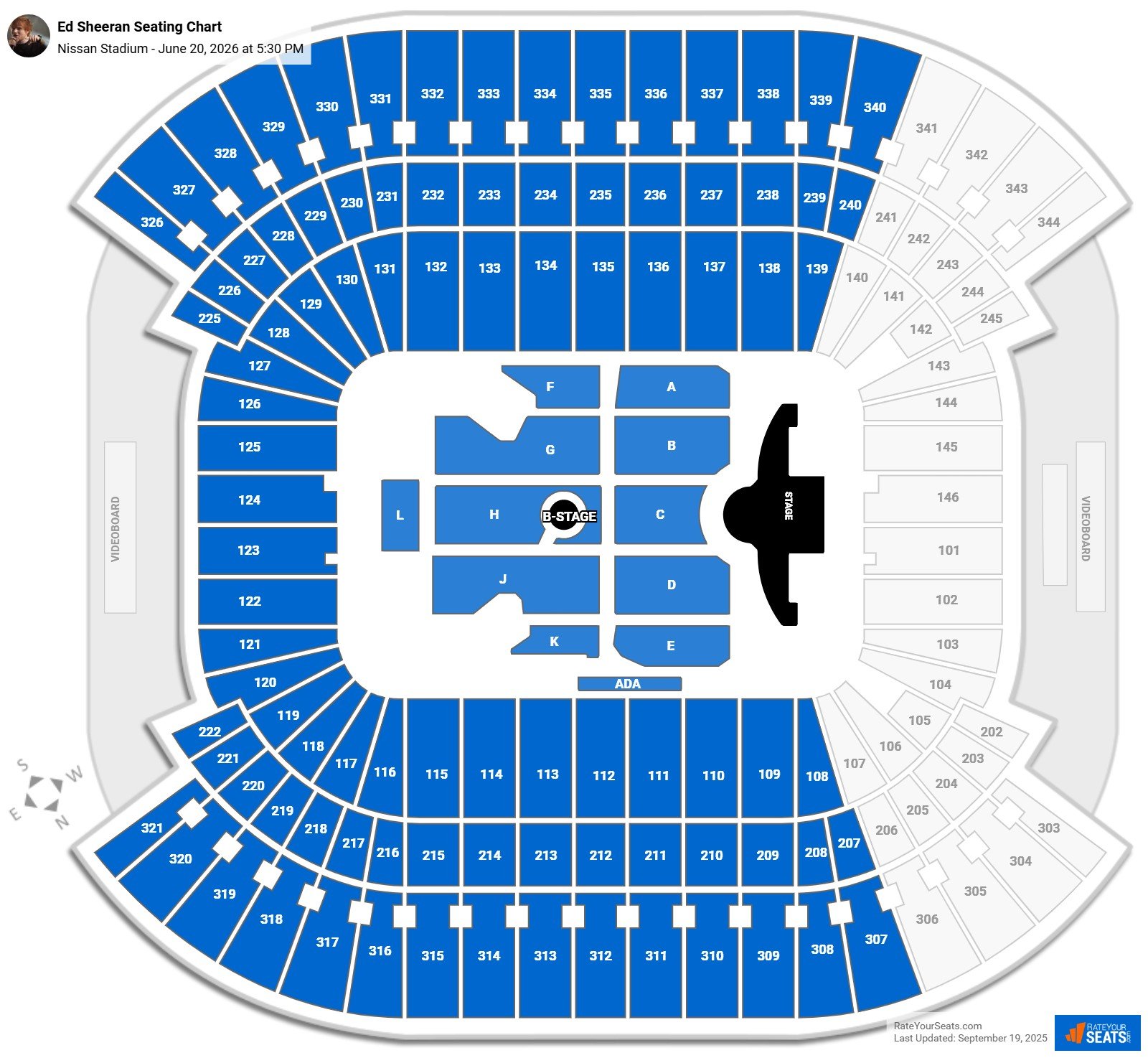 Ed Sheeran seating chart Nissan Stadium