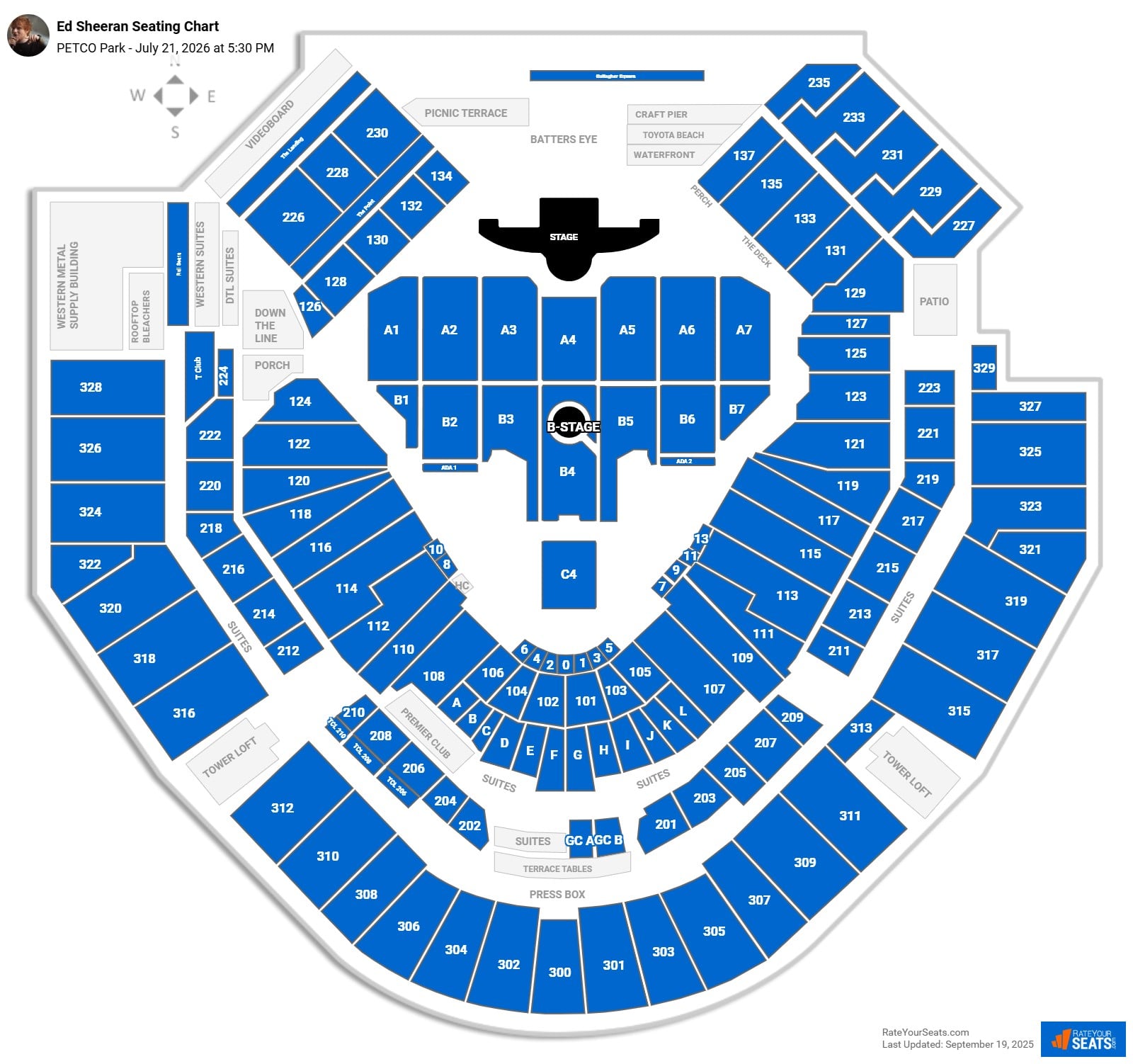 Ed Sheeran seating chart PETCO Park